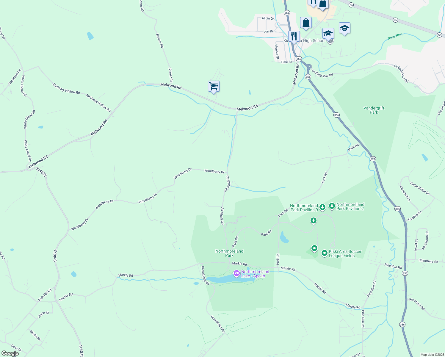 map of restaurants, bars, coffee shops, grocery stores, and more near 218 Air Shaft Road in Apollo