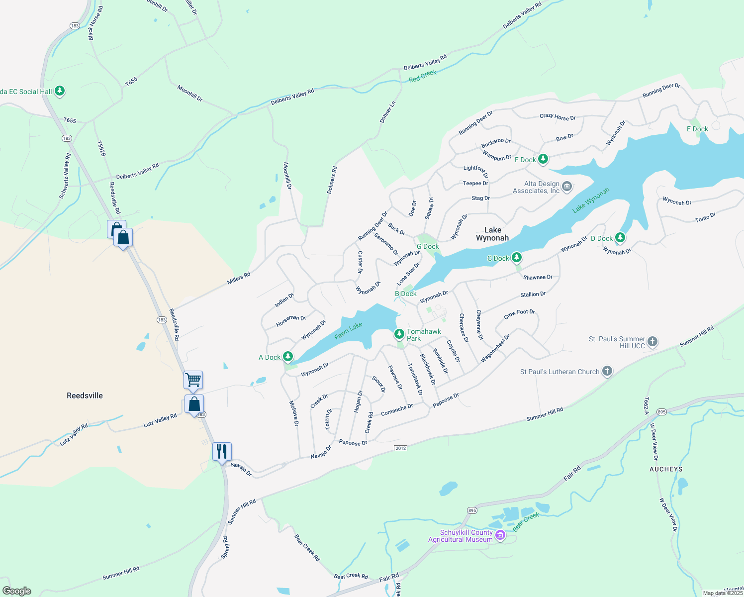 map of restaurants, bars, coffee shops, grocery stores, and more near 900 Wynonah Drive in Auburn
