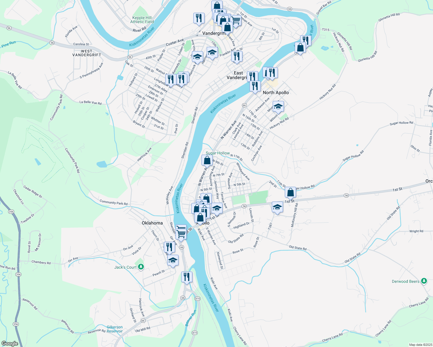 map of restaurants, bars, coffee shops, grocery stores, and more near 518 North 7th Street in Apollo
