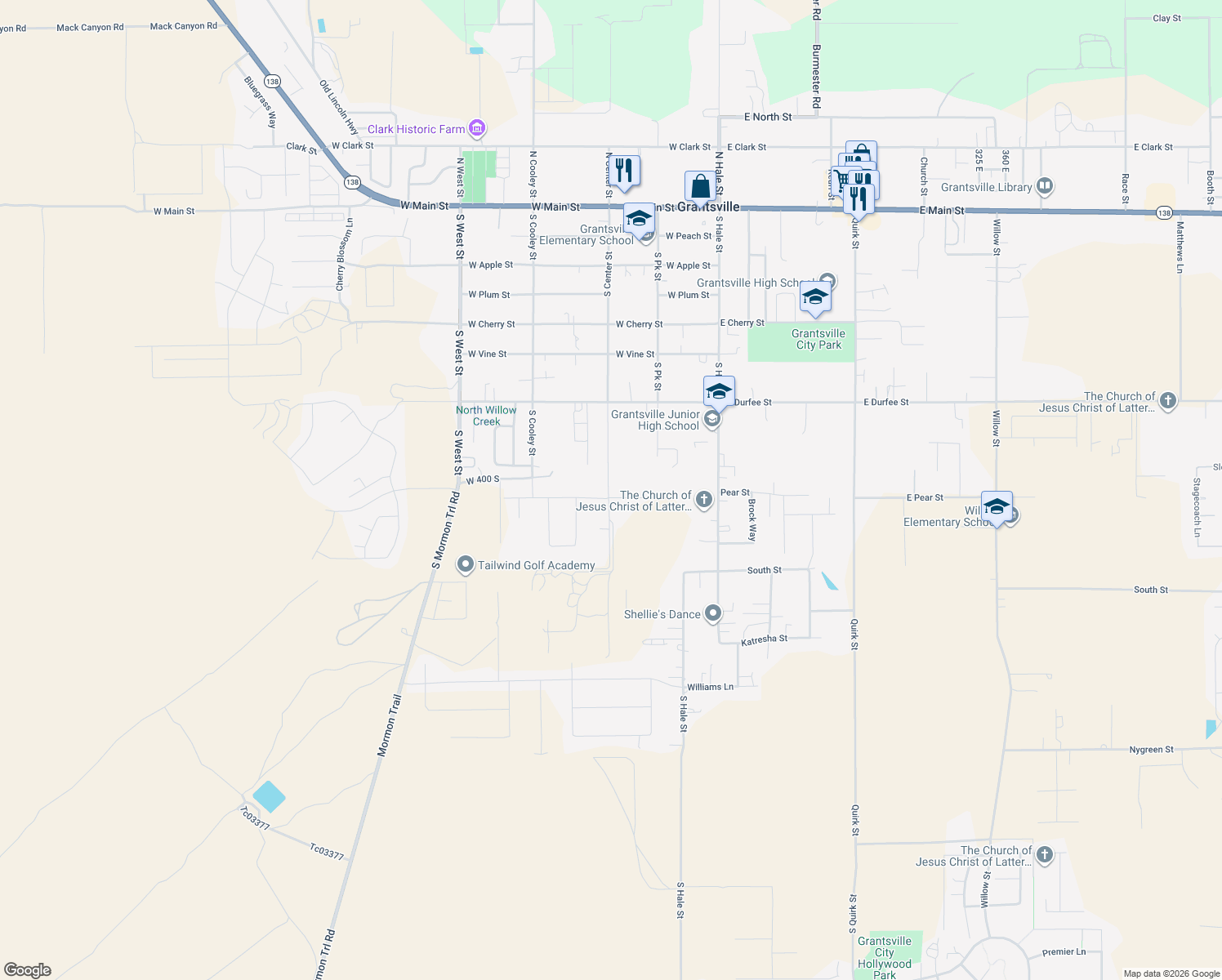map of restaurants, bars, coffee shops, grocery stores, and more near 310 Pear Street in Grantsville