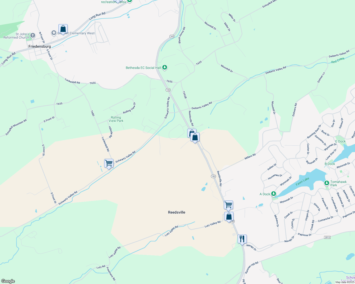 map of restaurants, bars, coffee shops, grocery stores, and more near 18 Meadow Brook Dr in Schuylkill Haven