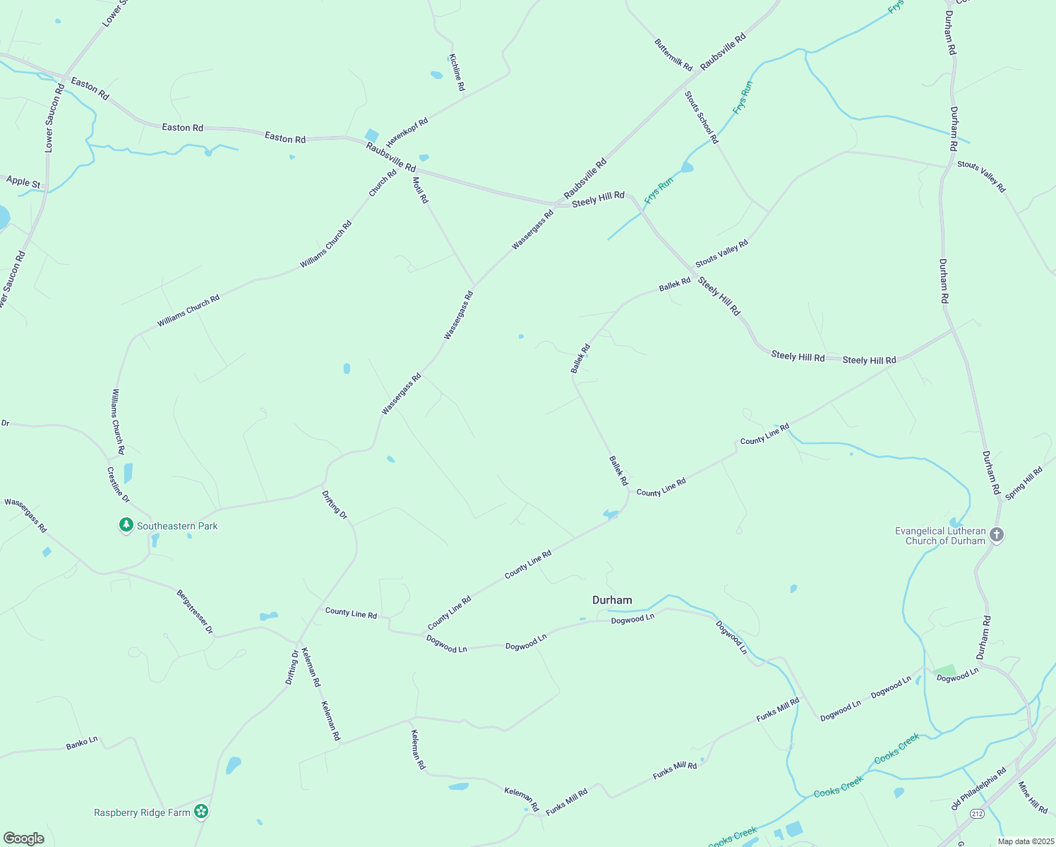 map of restaurants, bars, coffee shops, grocery stores, and more near 300 Ballek Road in Riegelsville