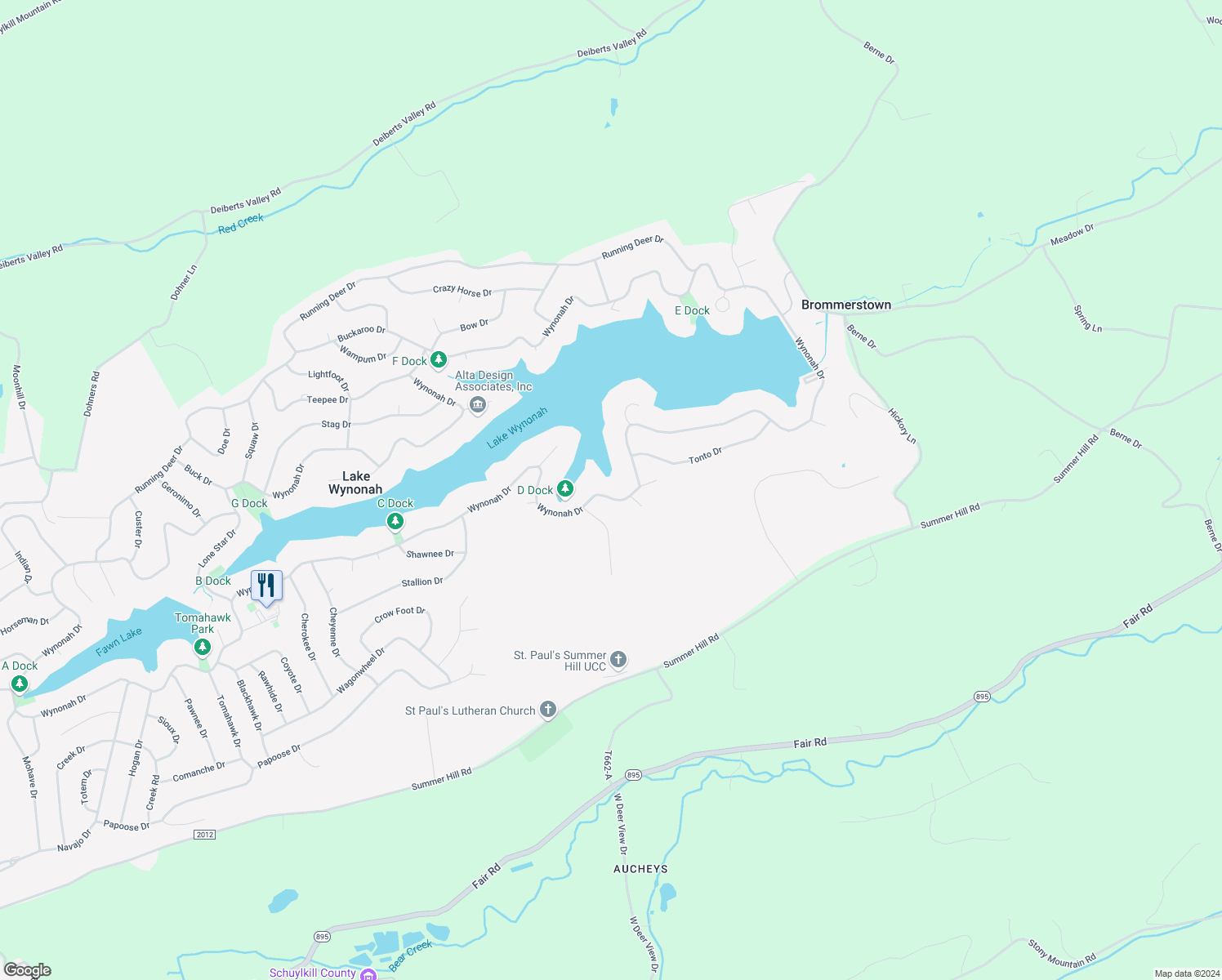 map of restaurants, bars, coffee shops, grocery stores, and more near 2318 Wynonah Drive in Auburn