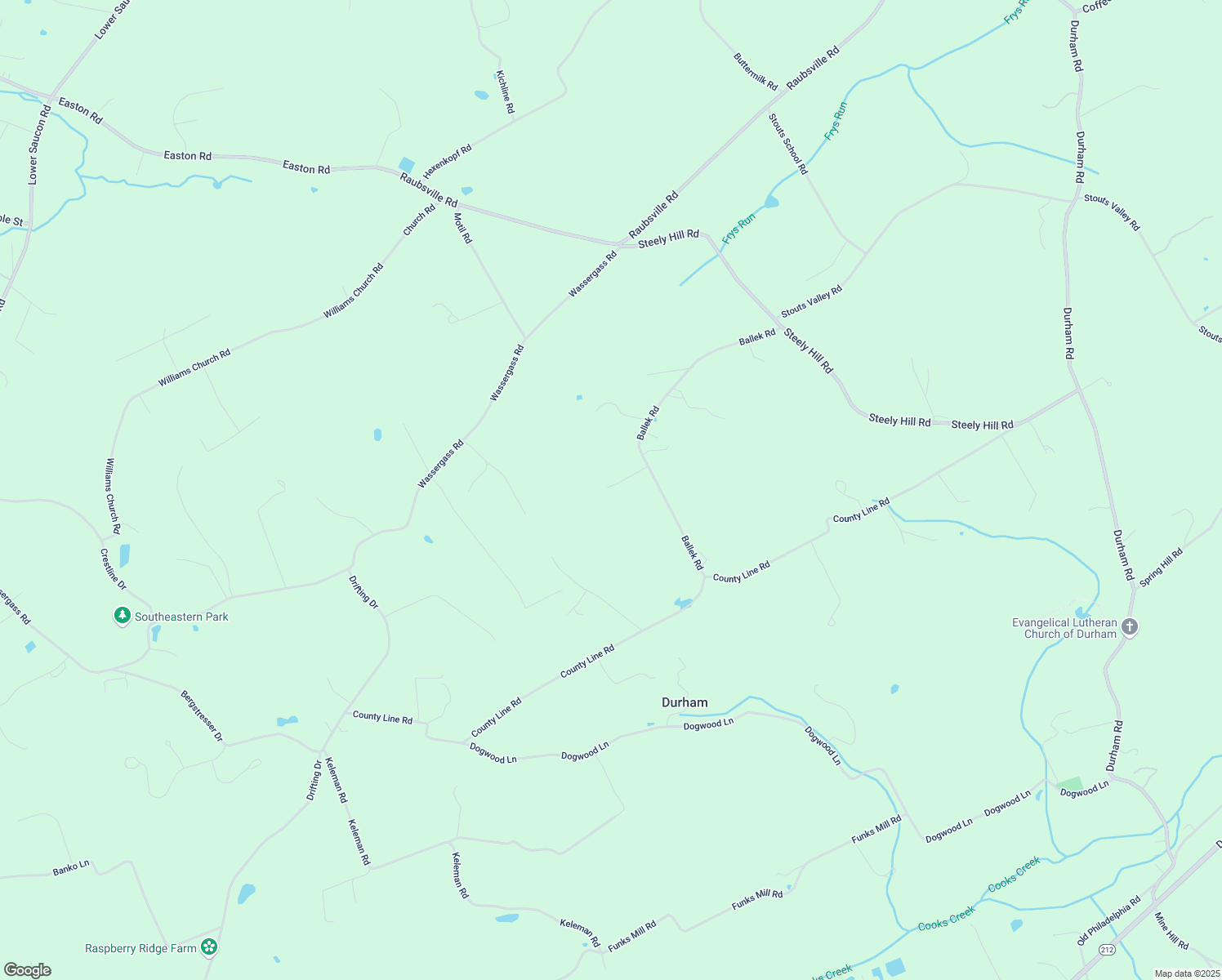 map of restaurants, bars, coffee shops, grocery stores, and more near 300 Ballek Road in Riegelsville