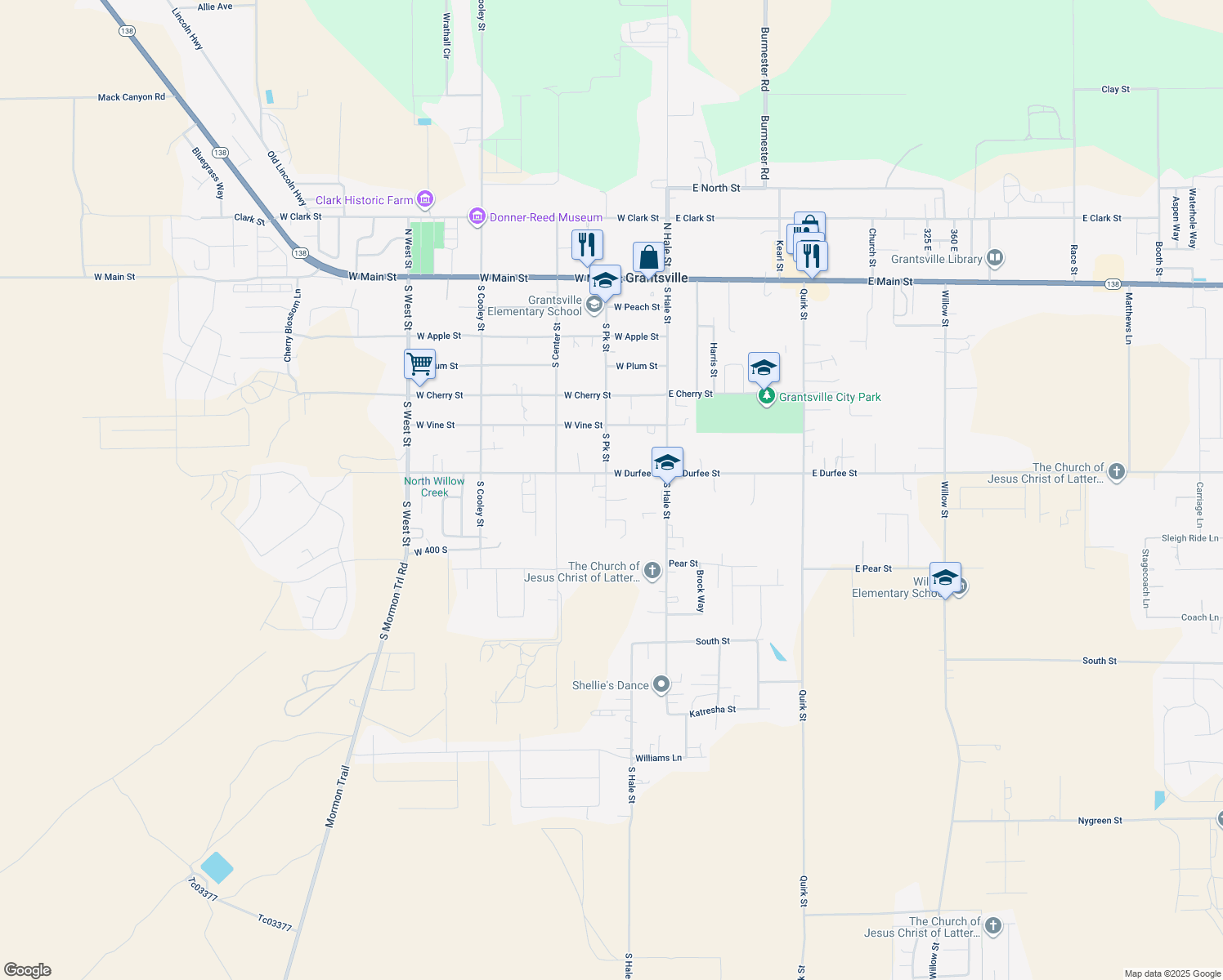 map of restaurants, bars, coffee shops, grocery stores, and more near 313 Park Street in Grantsville