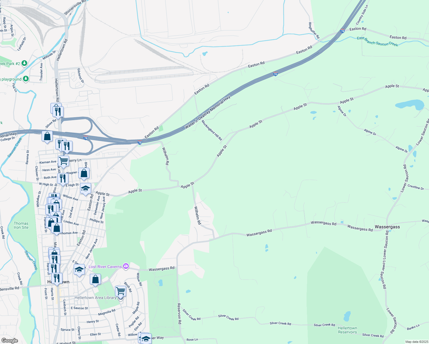 map of restaurants, bars, coffee shops, grocery stores, and more near 2226 Apple Street in Hellertown