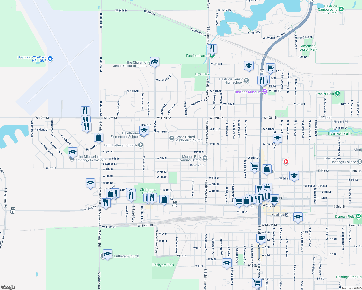 map of restaurants, bars, coffee shops, grocery stores, and more near 898 Oswego Ave in Hastings