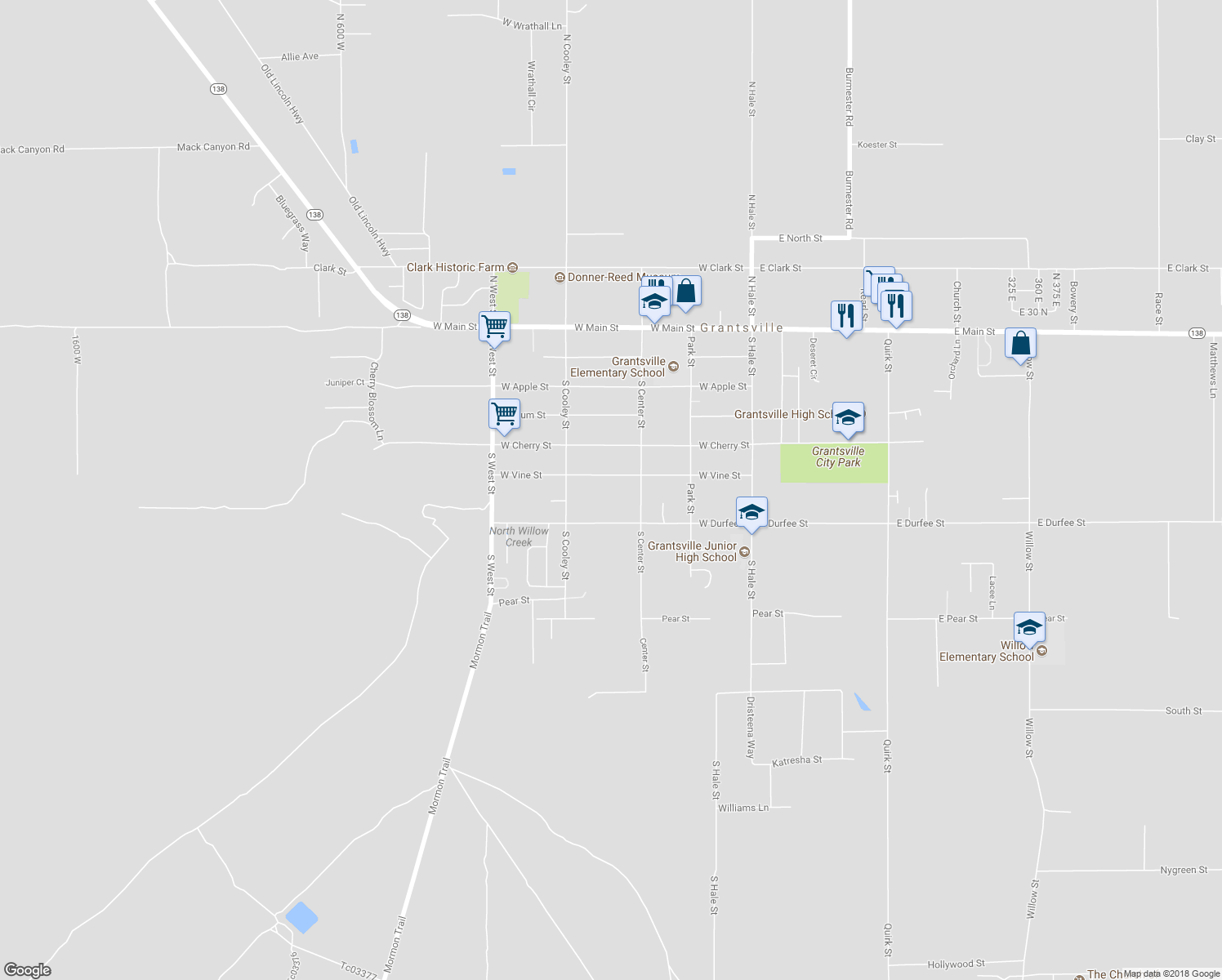 map of restaurants, bars, coffee shops, grocery stores, and more near 245 West Vine Street in Grantsville
