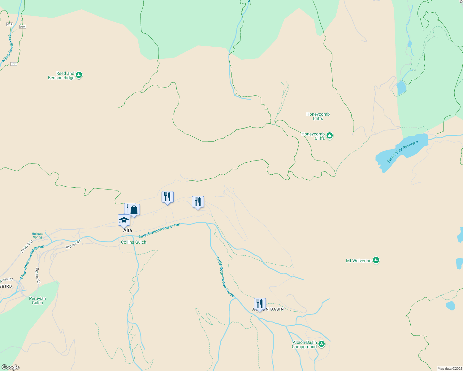 map of restaurants, bars, coffee shops, grocery stores, and more near 8593 Albion Basin Road in Salt Lake City
