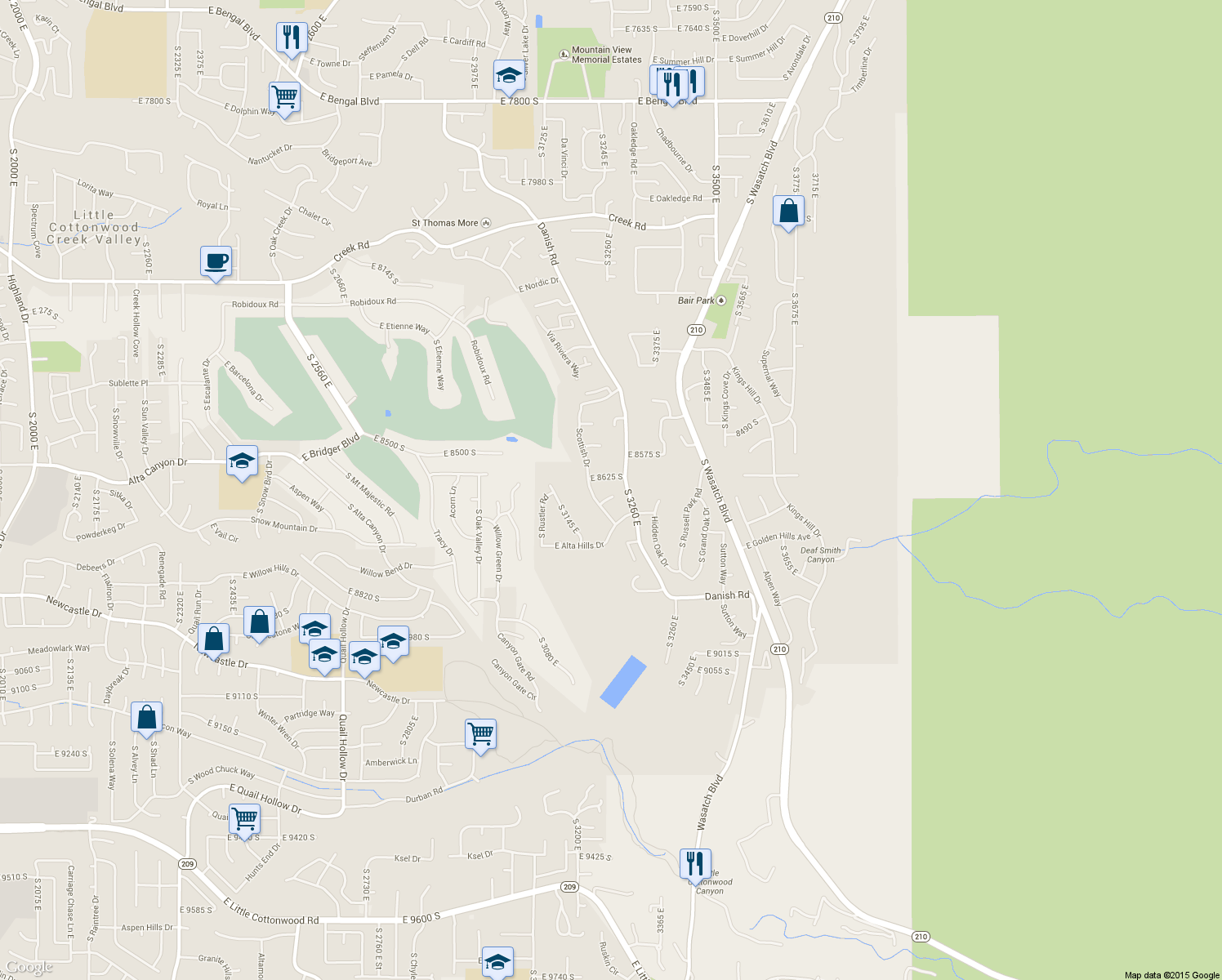 map of restaurants, bars, coffee shops, grocery stores, and more near 3269 East Germania Circle in Sandy