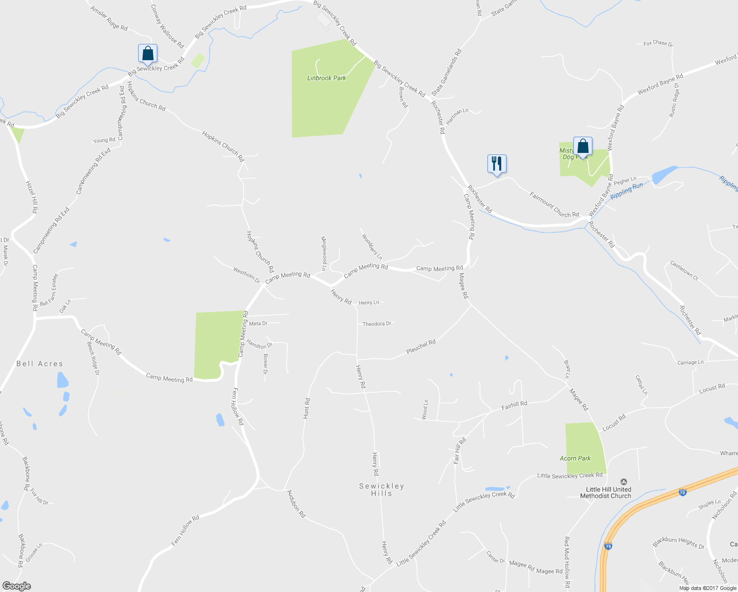 map of restaurants, bars, coffee shops, grocery stores, and more near 2459 Henry Lane in Sewickley