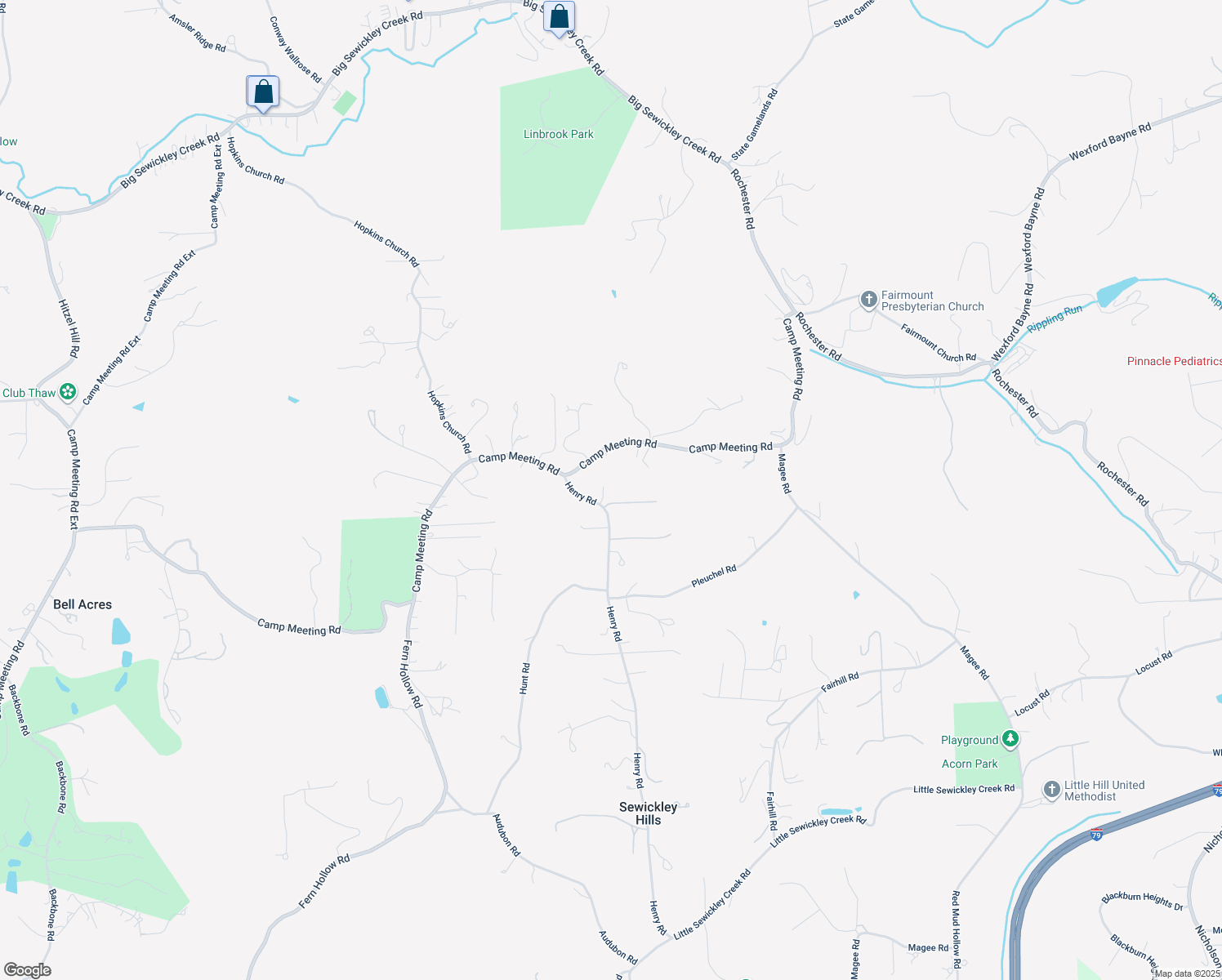 map of restaurants, bars, coffee shops, grocery stores, and more near 2470 Henry Road in Sewickley