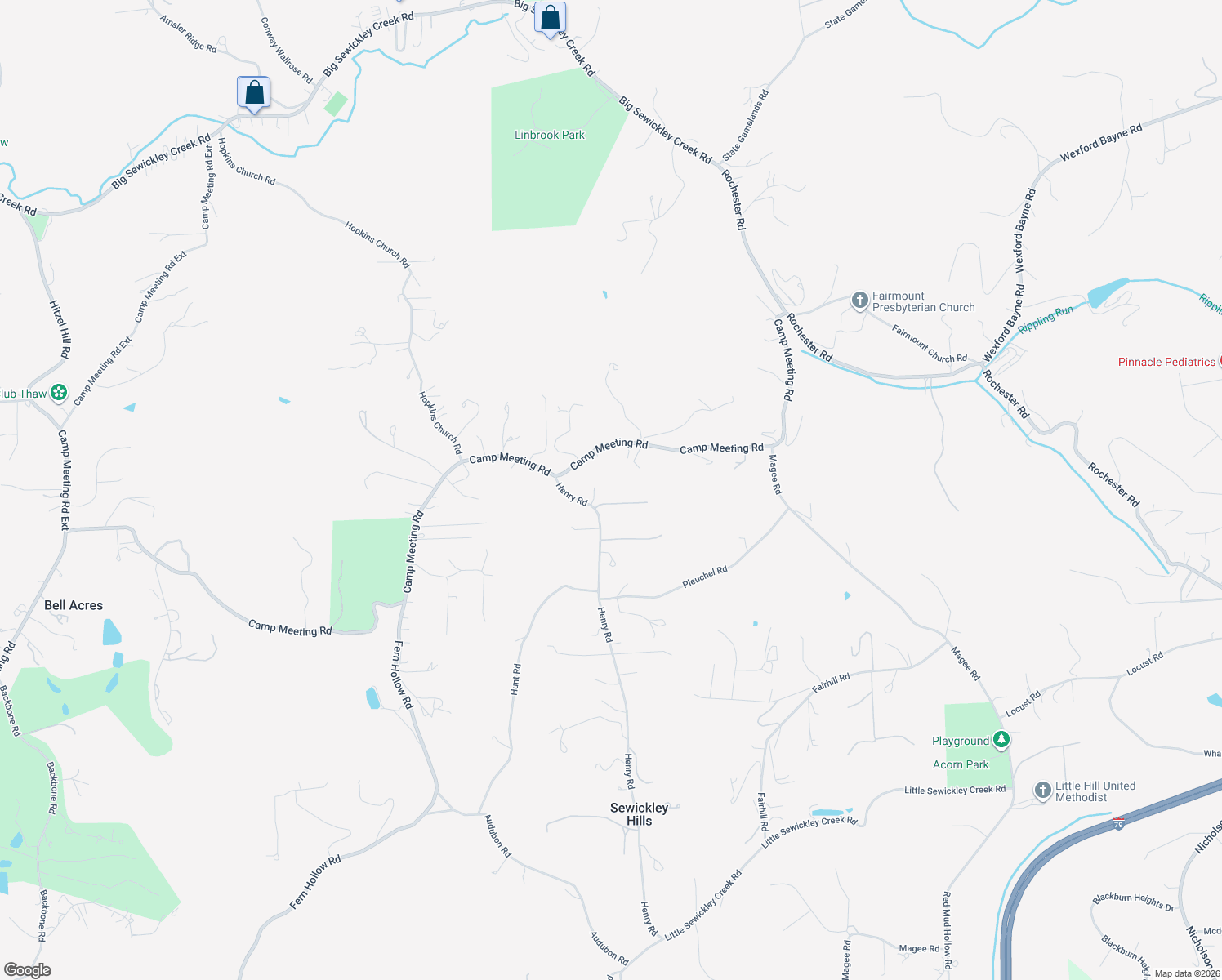 map of restaurants, bars, coffee shops, grocery stores, and more near 2459 Henry Lane in Sewickley