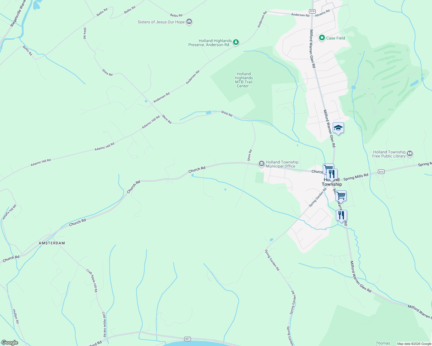 map of restaurants, bars, coffee shops, grocery stores, and more near 95 Church Rd in Milford