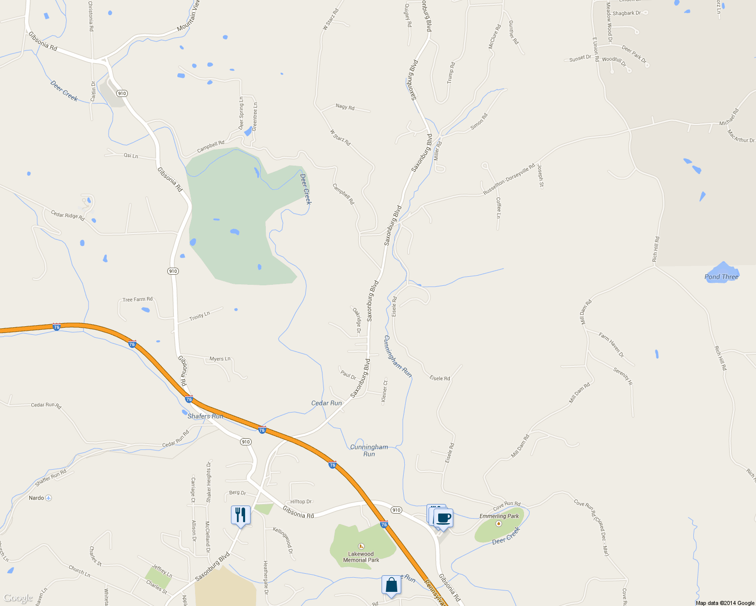 map of restaurants, bars, coffee shops, grocery stores, and more near 3870 Saxonburg Boulevard in Cheswick