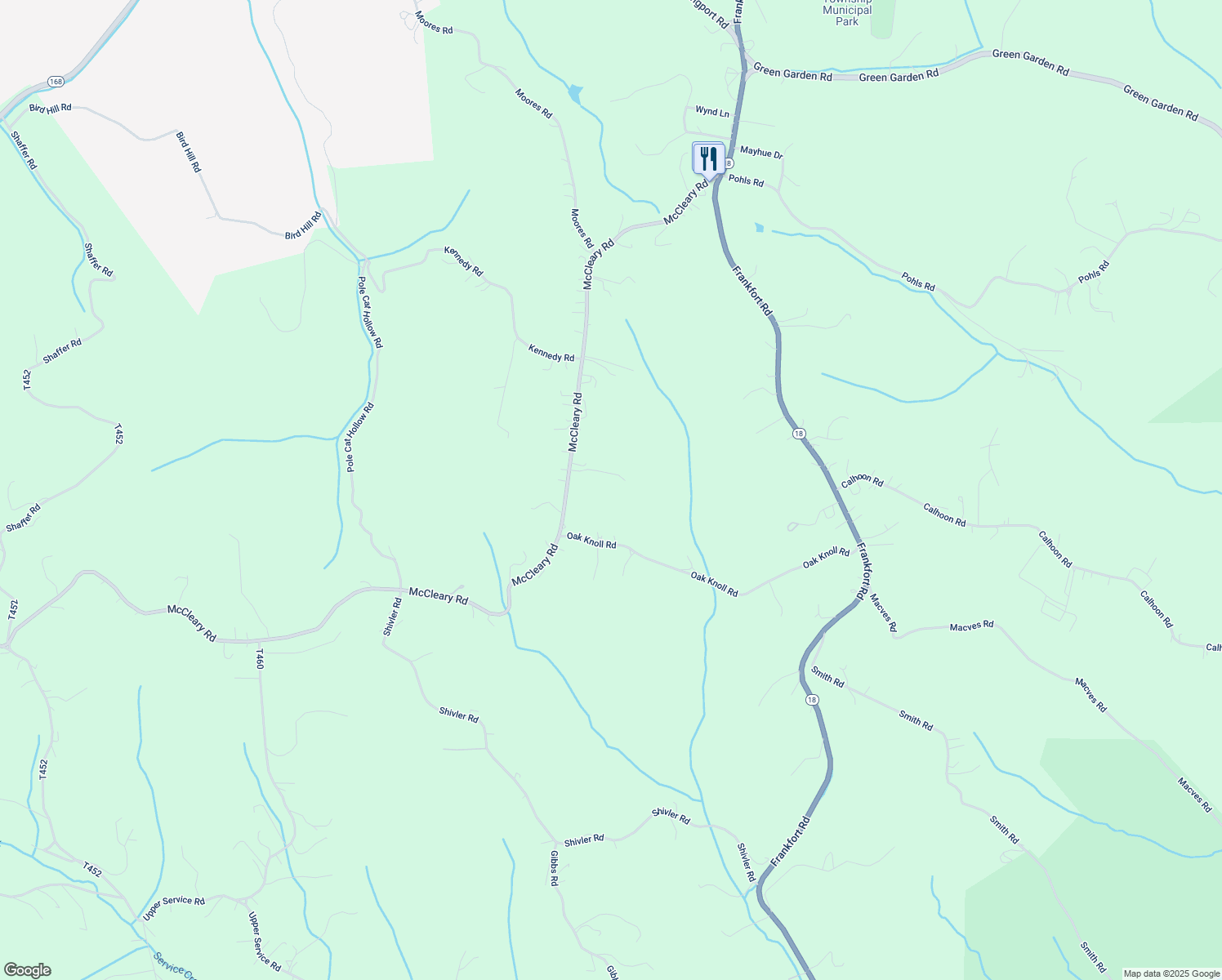 map of restaurants, bars, coffee shops, grocery stores, and more near 305 McCleary Road in Hookstown
