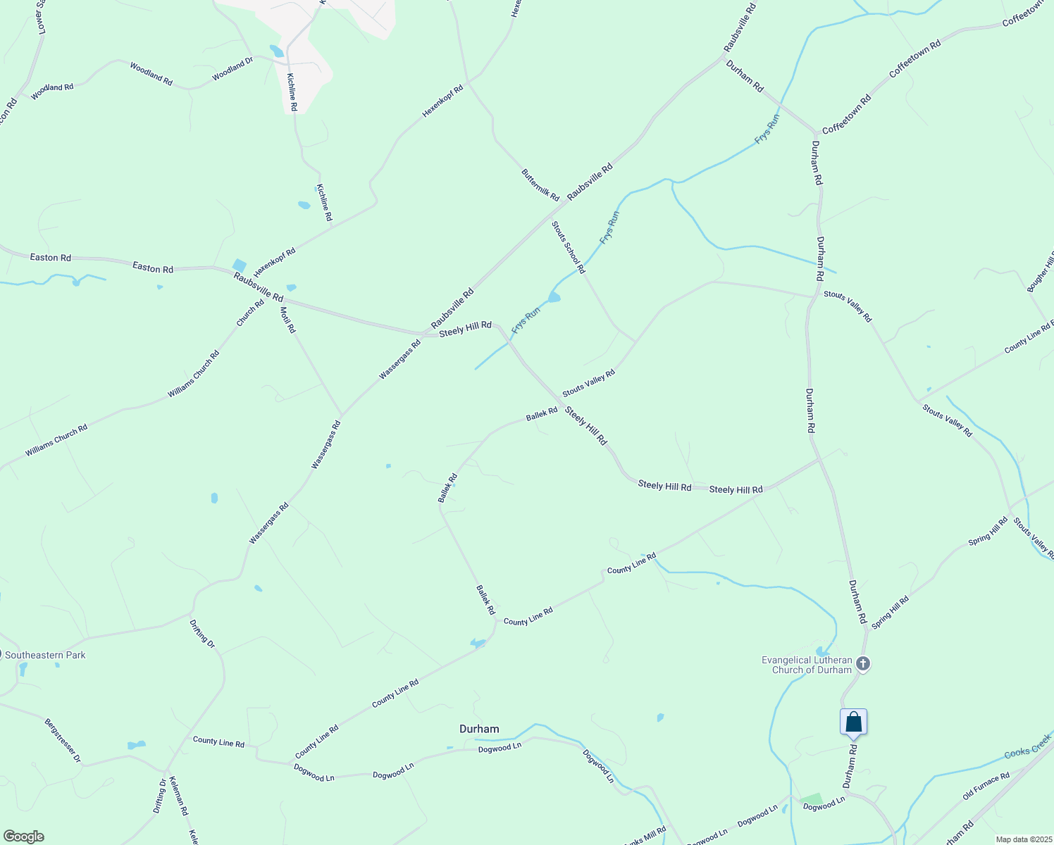 map of restaurants, bars, coffee shops, grocery stores, and more near 45 Ballek Road in Riegelsville