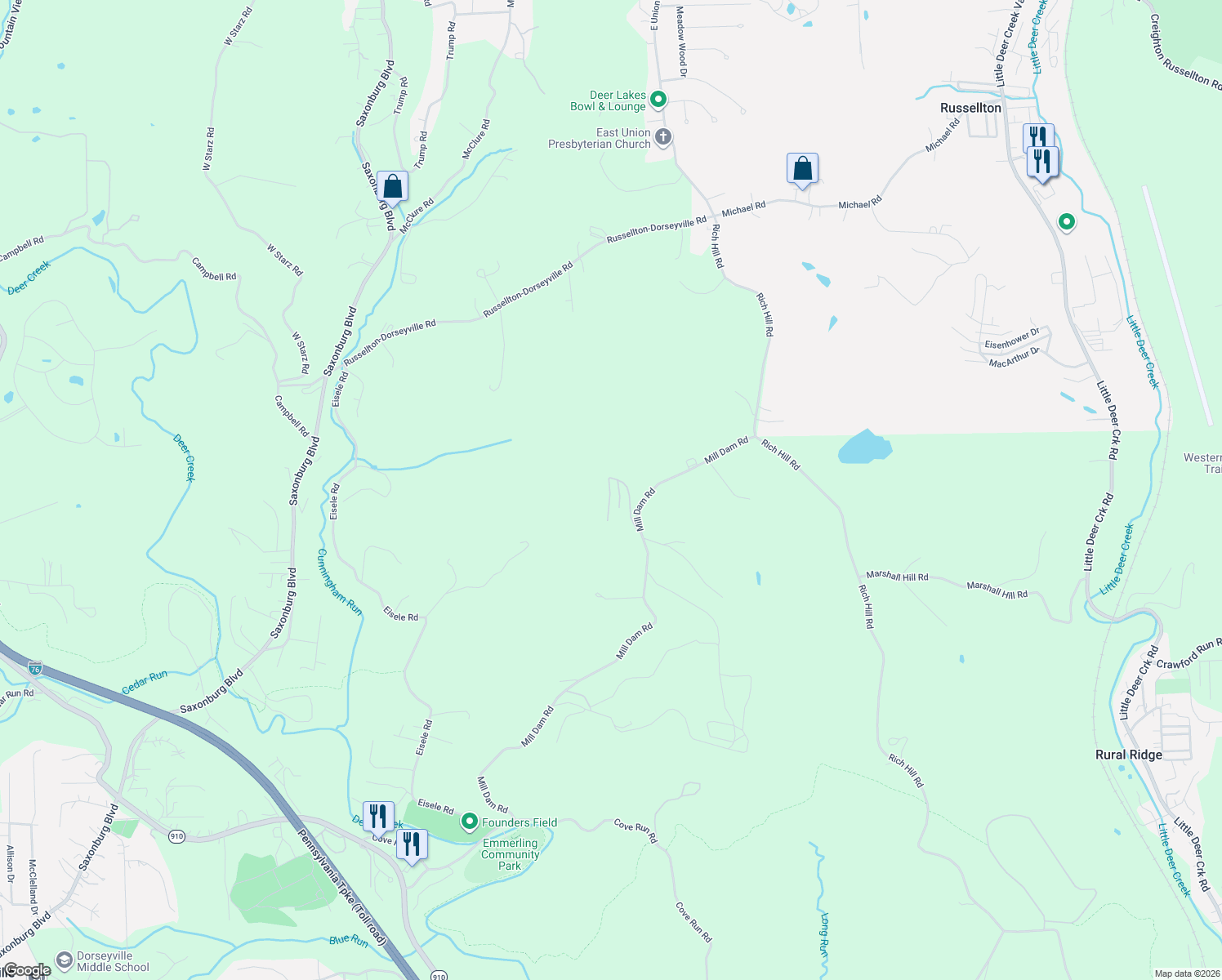map of restaurants, bars, coffee shops, grocery stores, and more near 359 Mill Dam Road in Cheswick