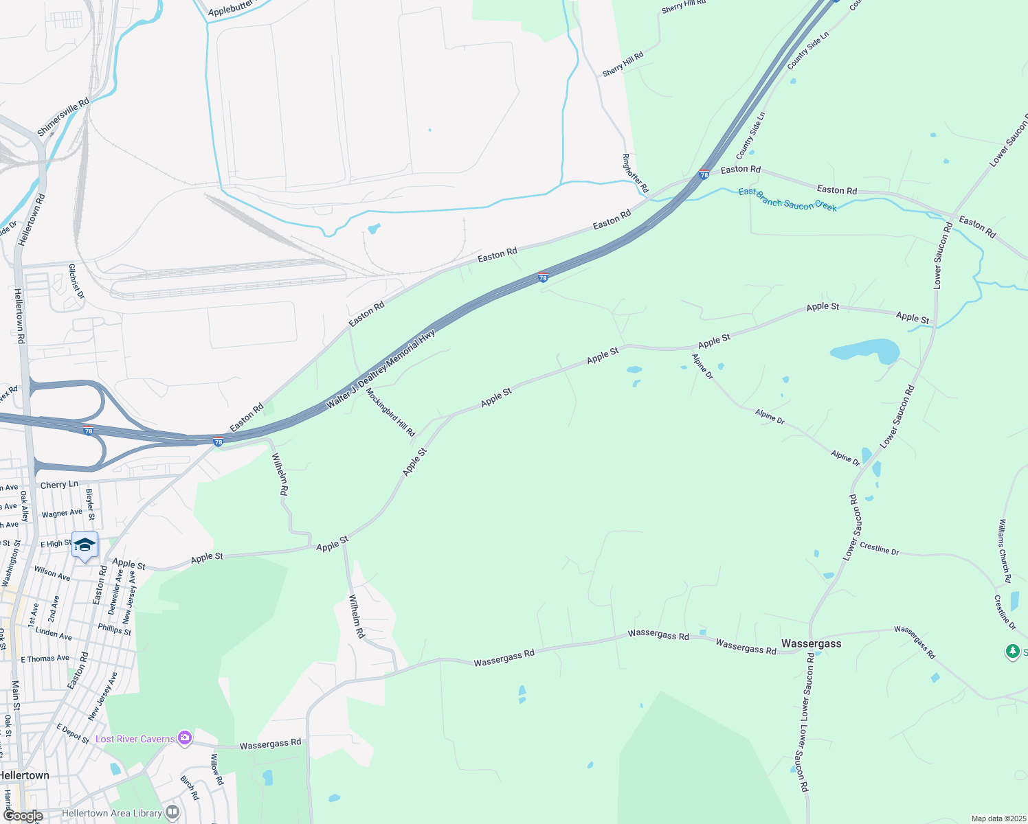 map of restaurants, bars, coffee shops, grocery stores, and more near 2290 Apple Street in Hellertown