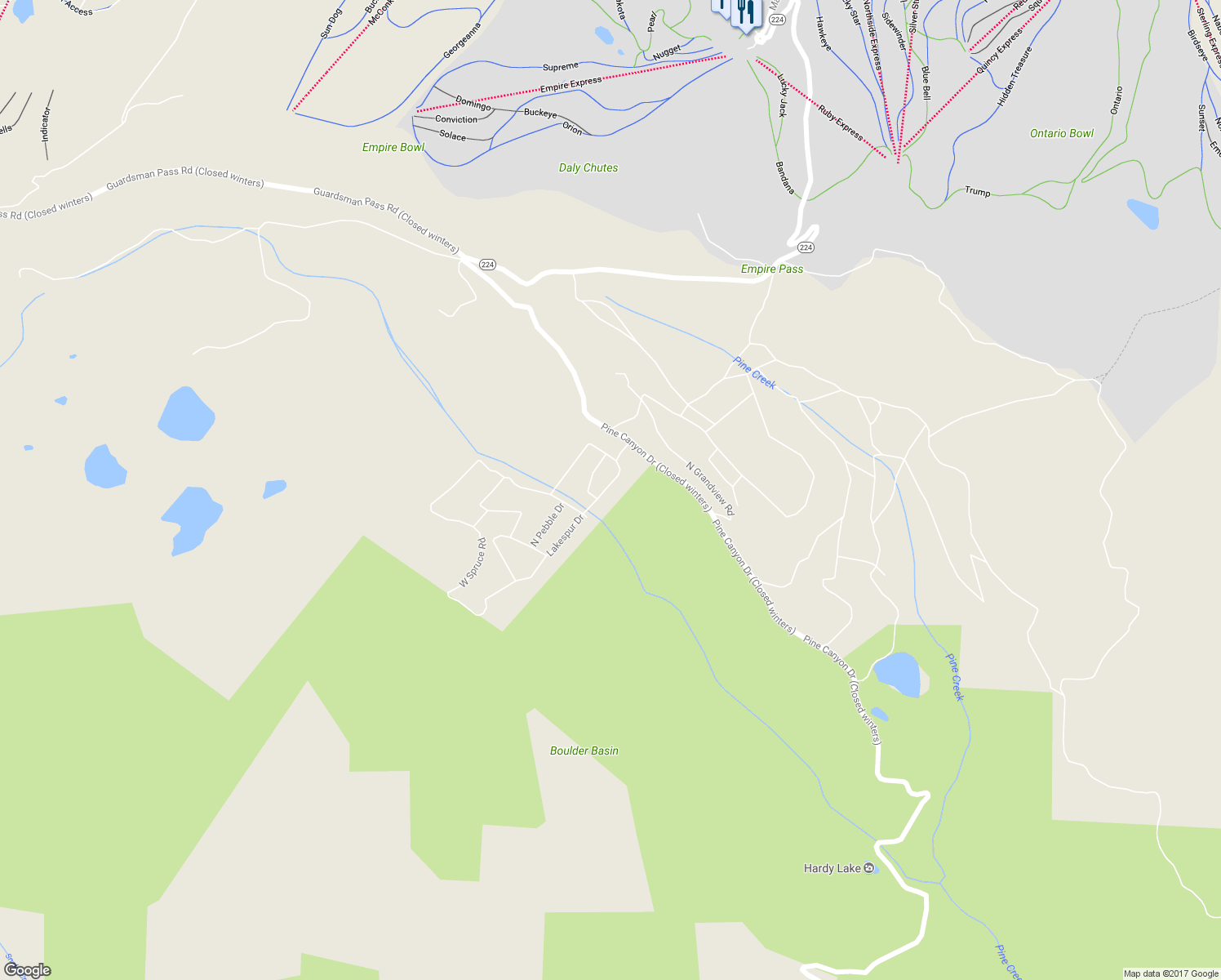 map of restaurants, bars, coffee shops, grocery stores, and more near 5292 North Larkspur Road in Midway