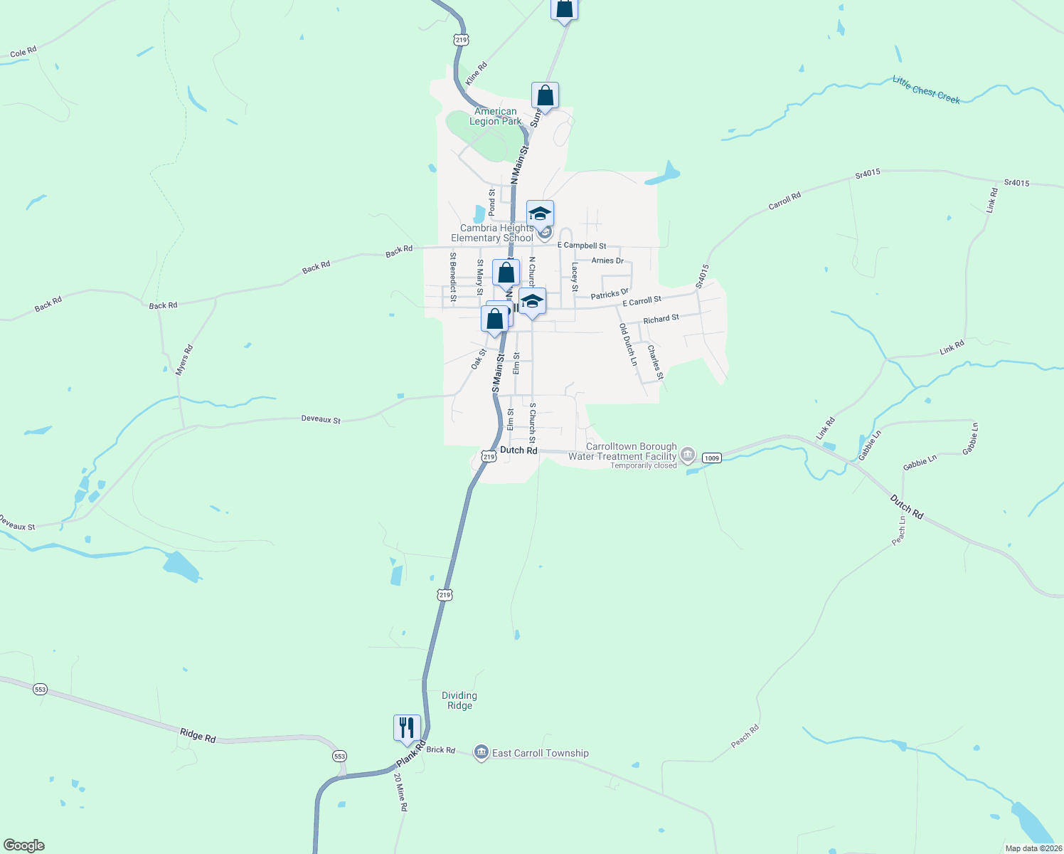 map of restaurants, bars, coffee shops, grocery stores, and more near 140 Flick Ave in Carrolltown