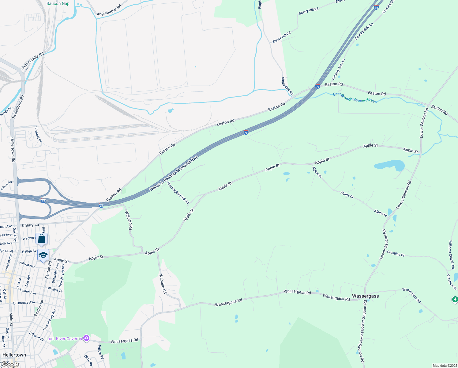map of restaurants, bars, coffee shops, grocery stores, and more near 2290 Apple Street in Hellertown
