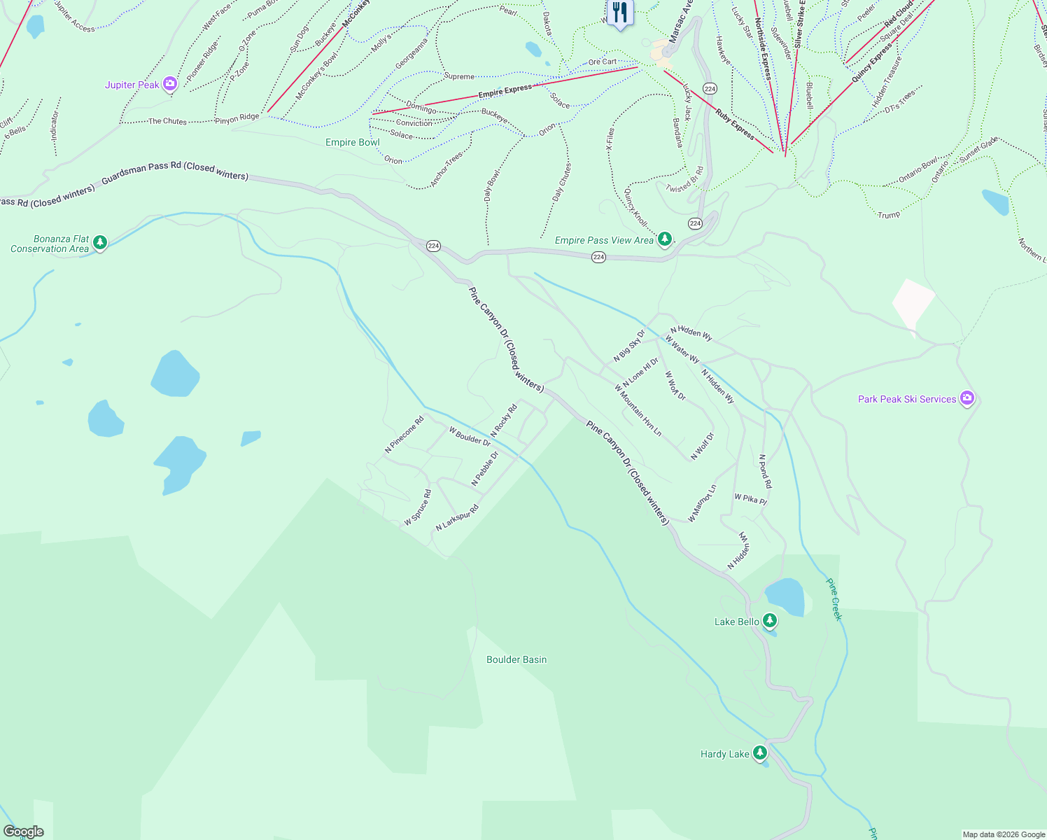map of restaurants, bars, coffee shops, grocery stores, and more near 5295 North Larkspur Road in Midway