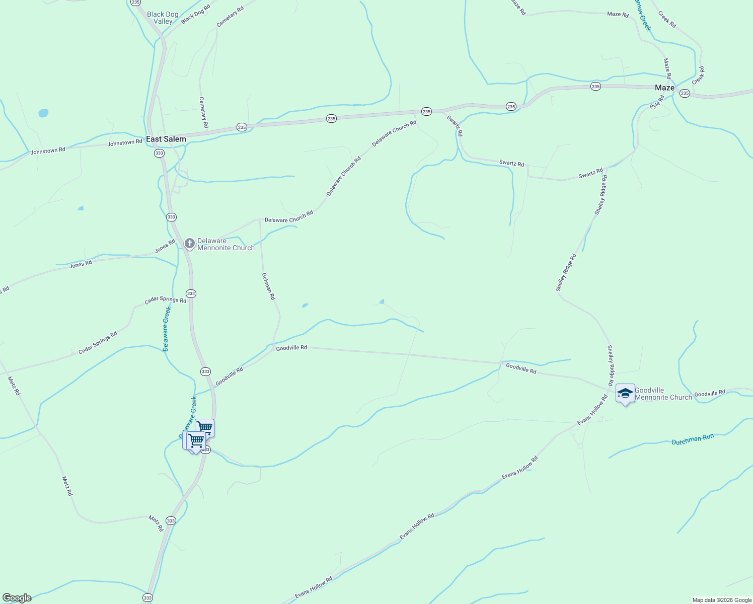 map of restaurants, bars, coffee shops, grocery stores, and more near 398 Tusing Lane in Thompsontown