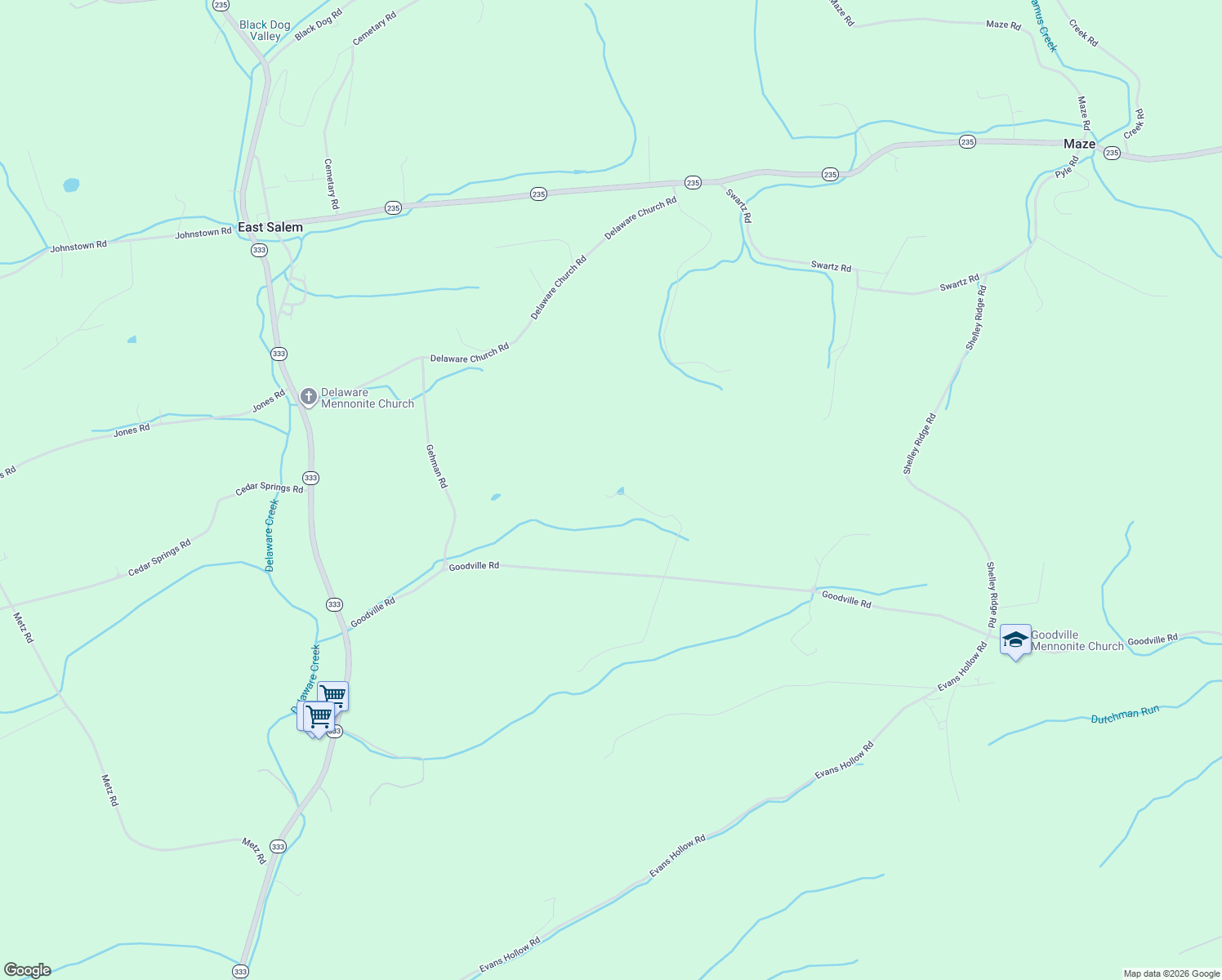 map of restaurants, bars, coffee shops, grocery stores, and more near 398 Tusing Lane in Thompsontown