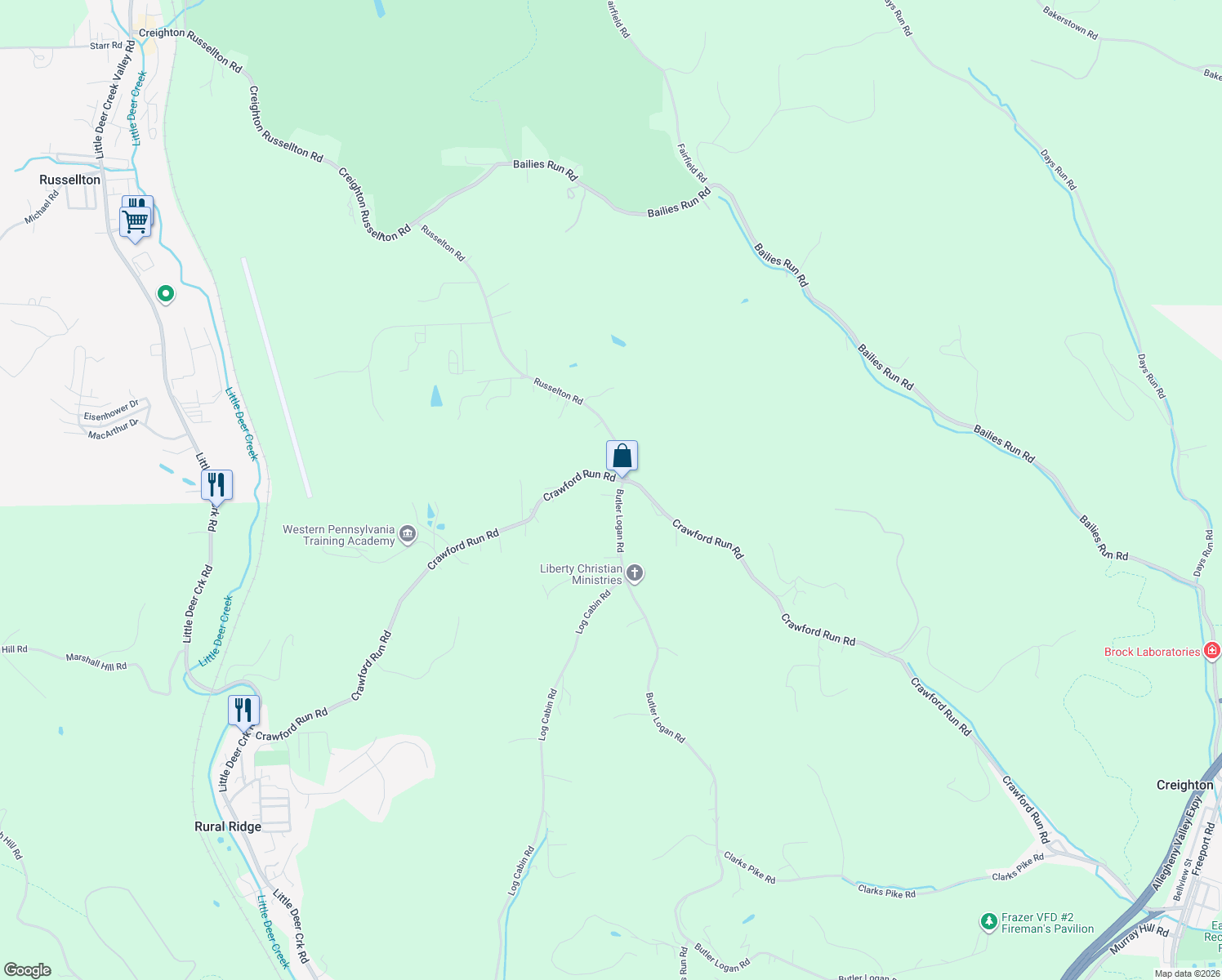 map of restaurants, bars, coffee shops, grocery stores, and more near 2530 Butler Logan Road in Tarentum
