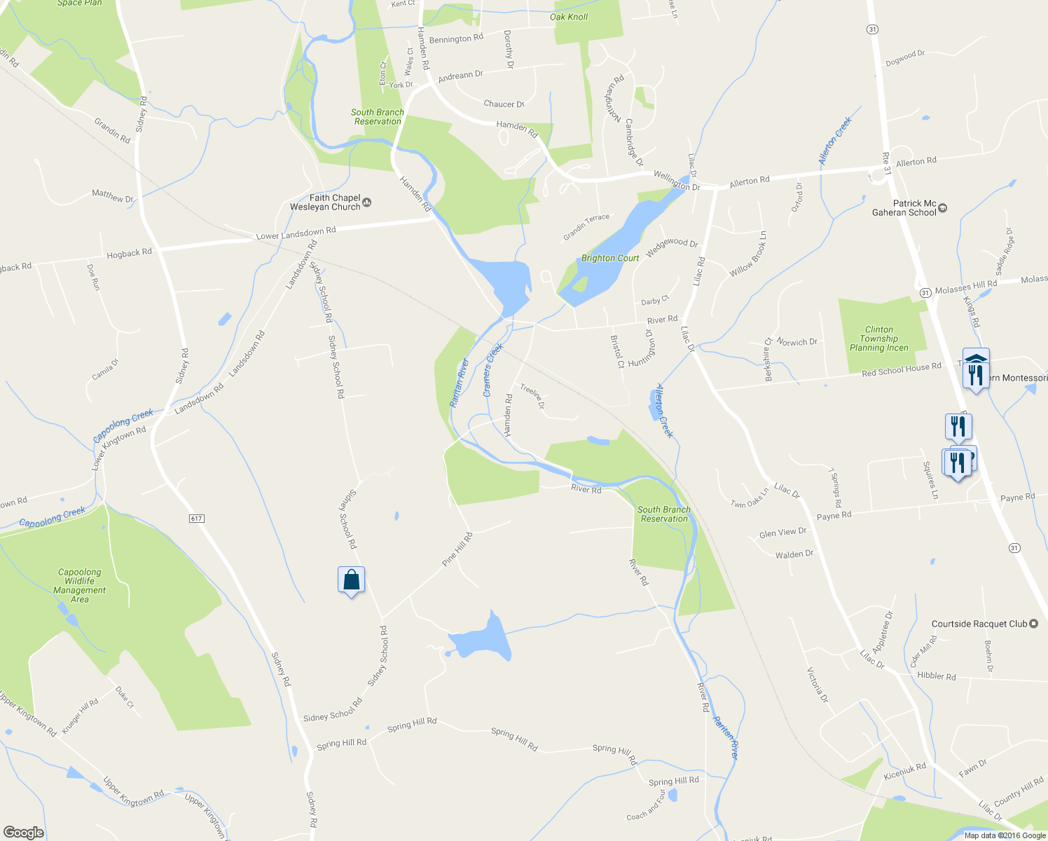 map of restaurants, bars, coffee shops, grocery stores, and more near 6 Treeline Dr in Clinton Township