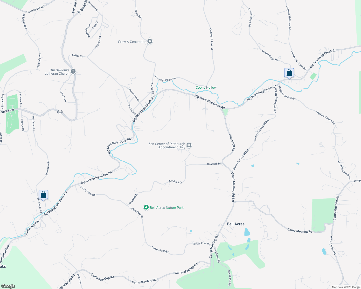 map of restaurants, bars, coffee shops, grocery stores, and more near 130 Willow Ridge Road in Sewickley