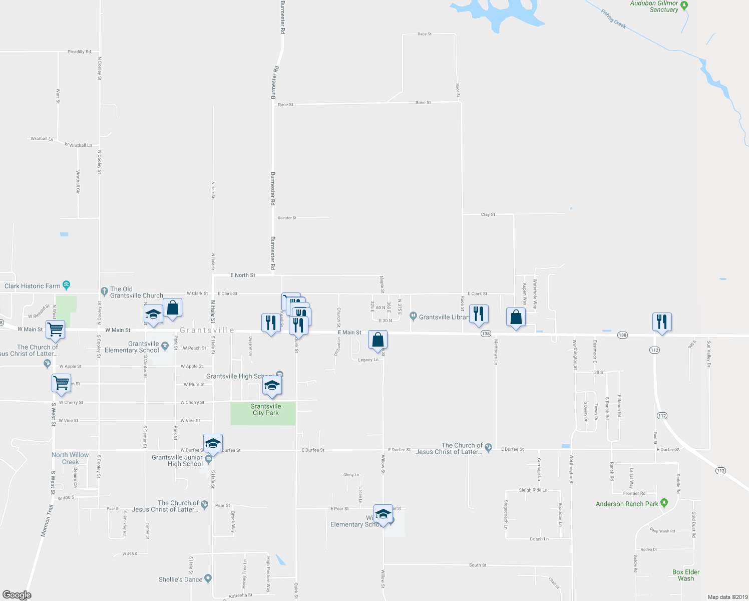 map of restaurants, bars, coffee shops, grocery stores, and more near 84 North 325 East in Grantsville