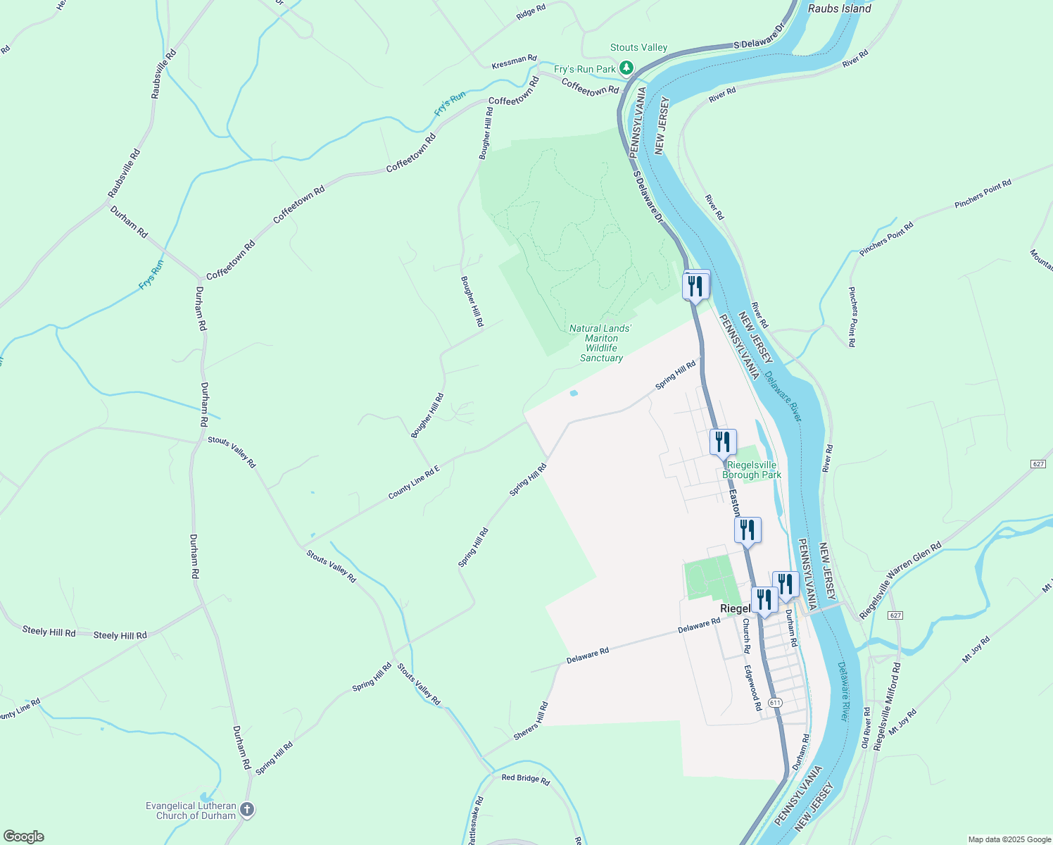 map of restaurants, bars, coffee shops, grocery stores, and more near 2881 County Line Road East in Easton