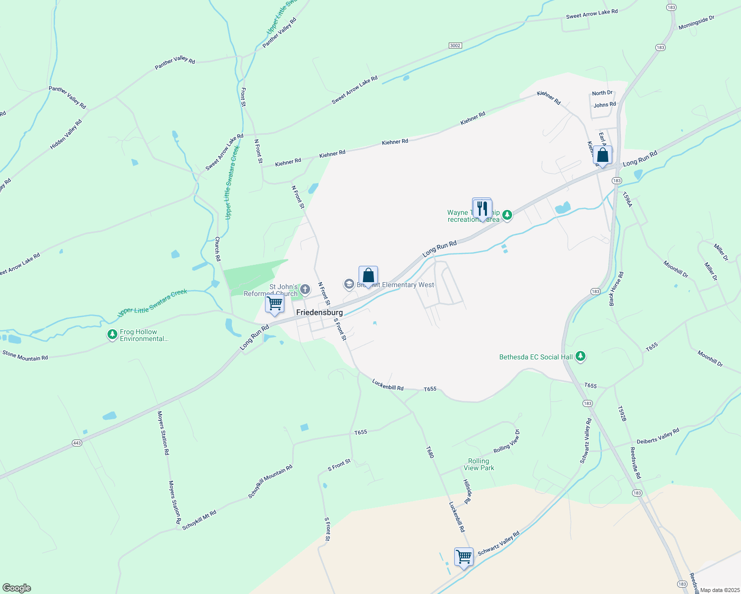 map of restaurants, bars, coffee shops, grocery stores, and more near 1416 Long Run Road in Schuylkill Haven