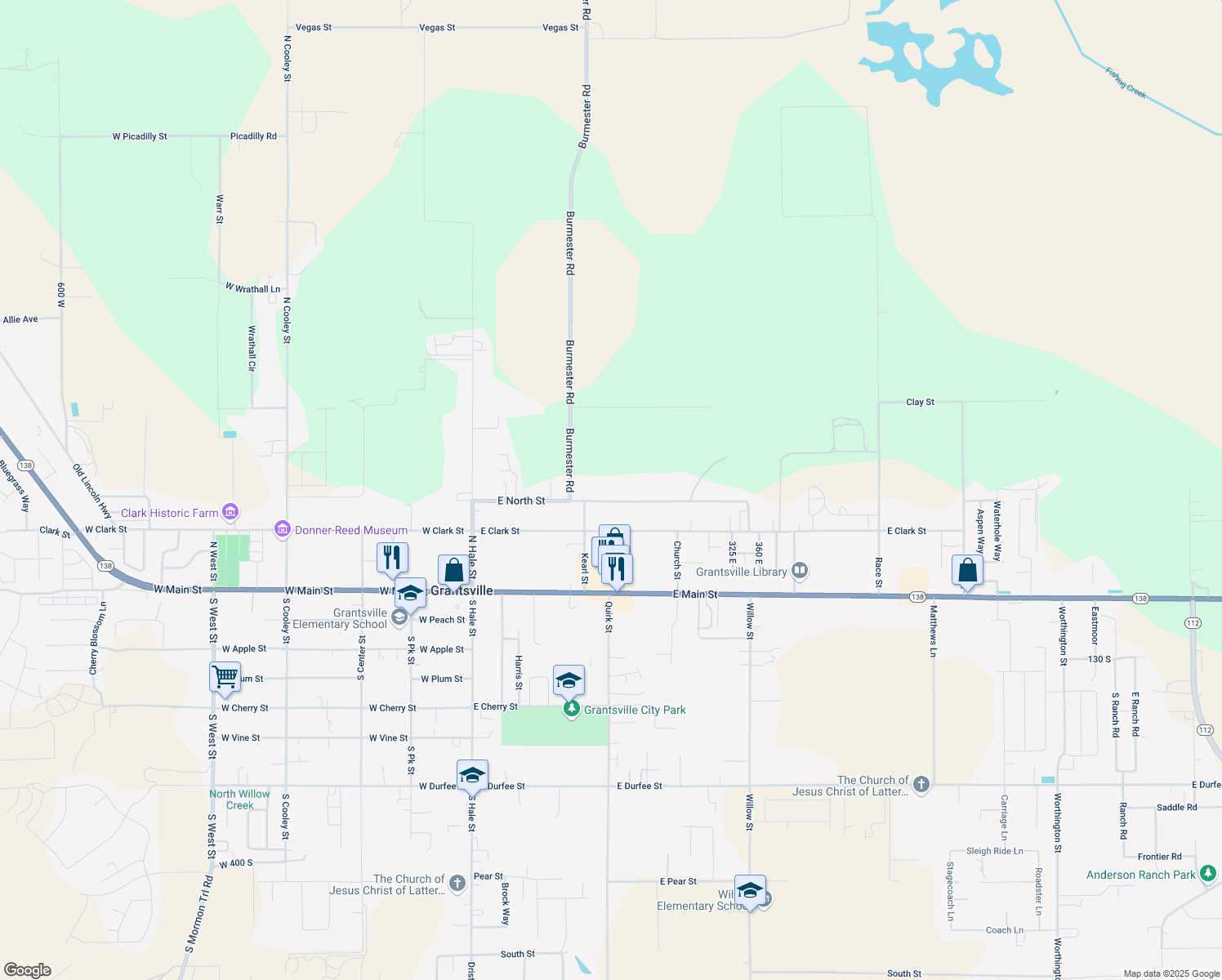 map of restaurants, bars, coffee shops, grocery stores, and more near 231 East North Street in Grantsville