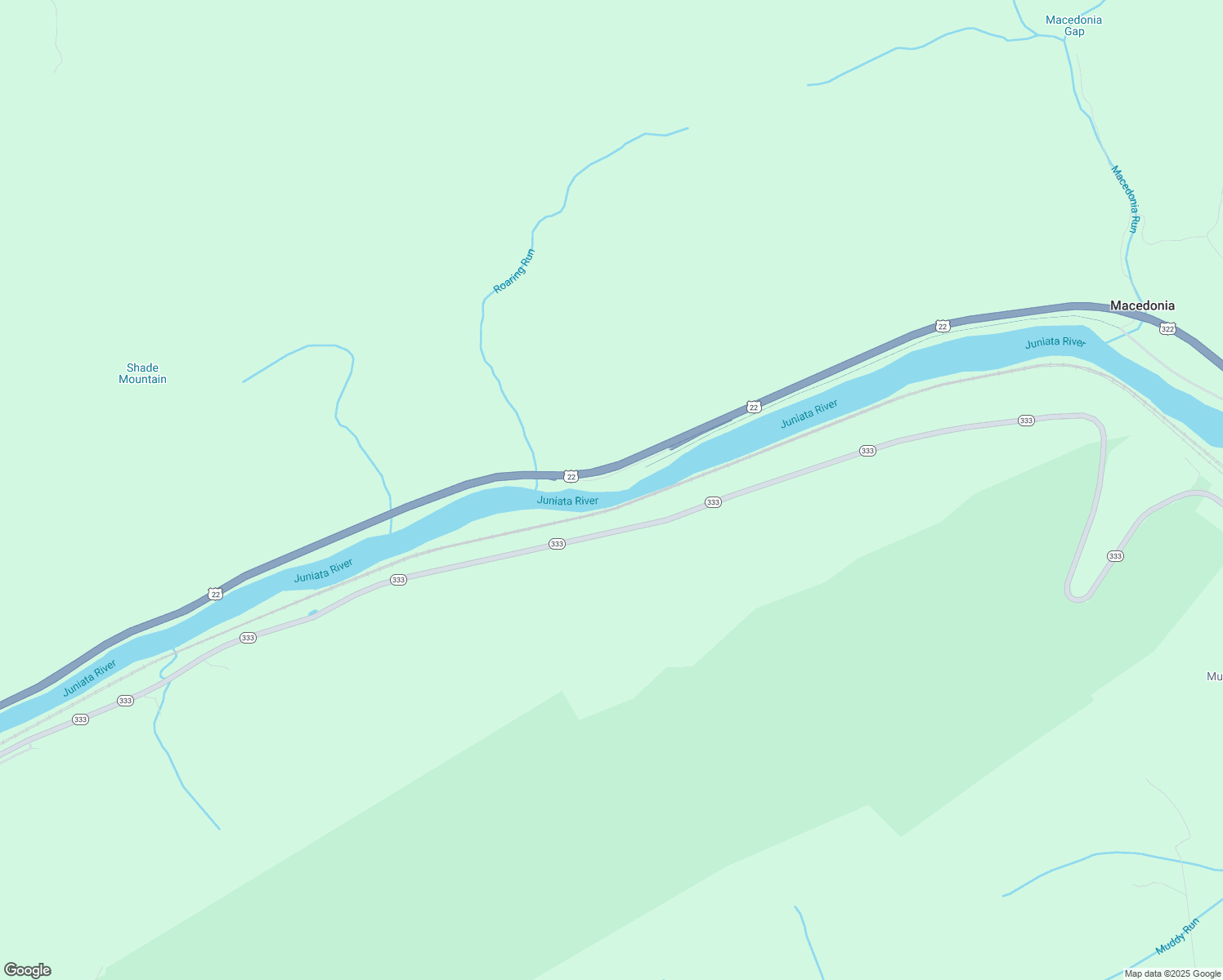 map of restaurants, bars, coffee shops, grocery stores, and more near U.S. 322 in Mifflintown