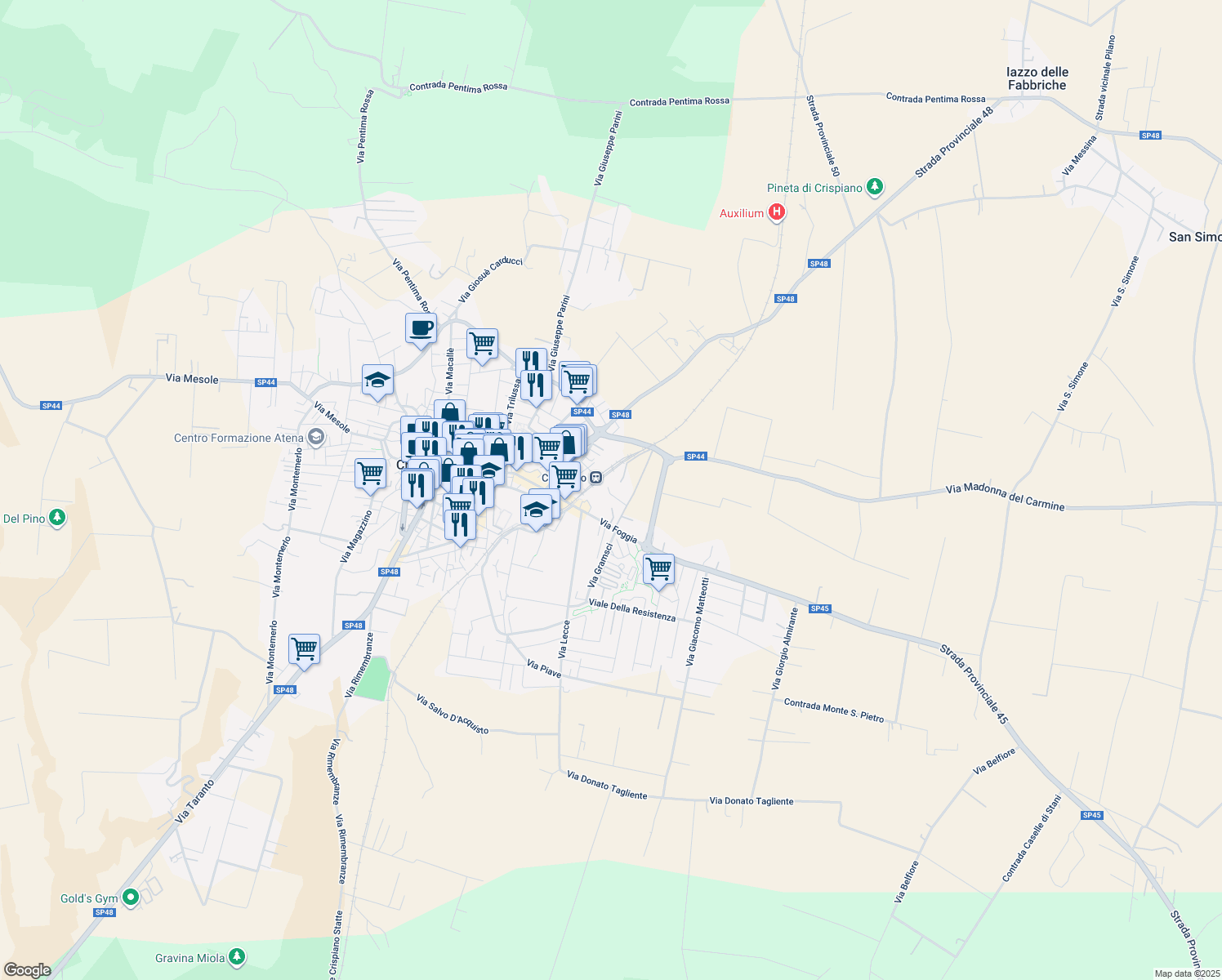 map of restaurants, bars, coffee shops, grocery stores, and more near 6 Via Enrico Toti in Crispiano