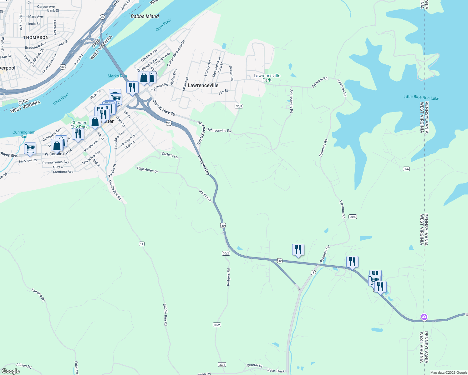map of restaurants, bars, coffee shops, grocery stores, and more near 359 Boyce Dr in Chester