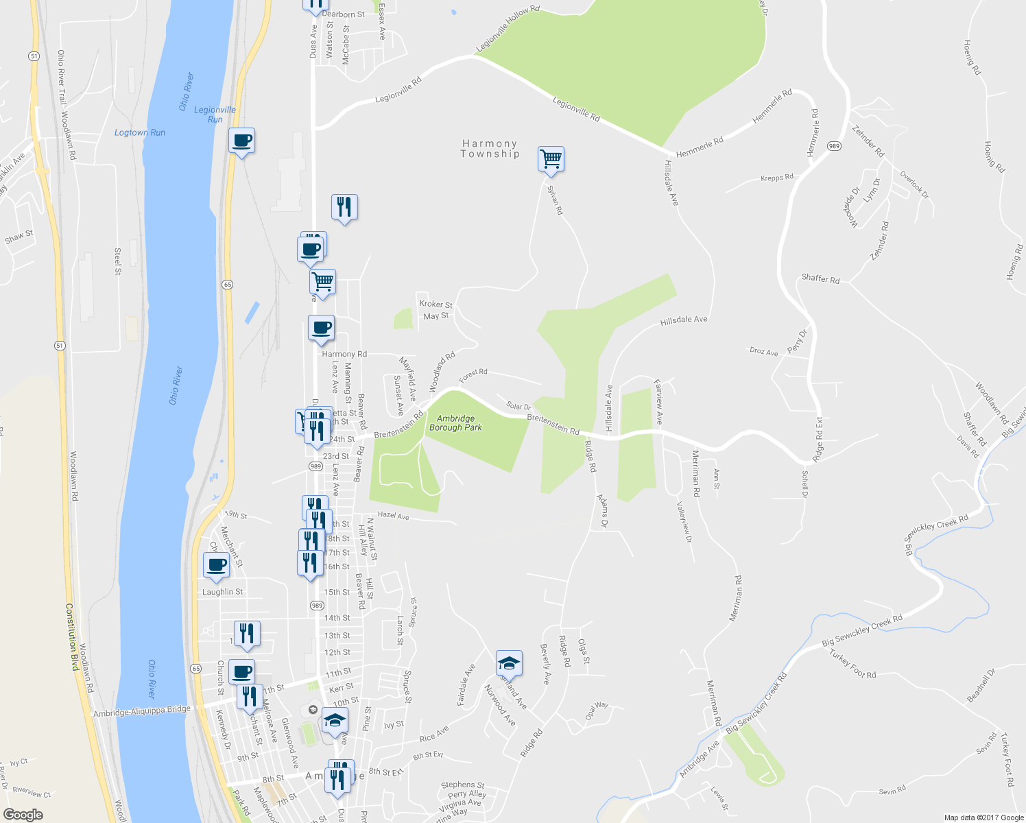 map of restaurants, bars, coffee shops, grocery stores, and more near 7 Solar Dr in Ambridge