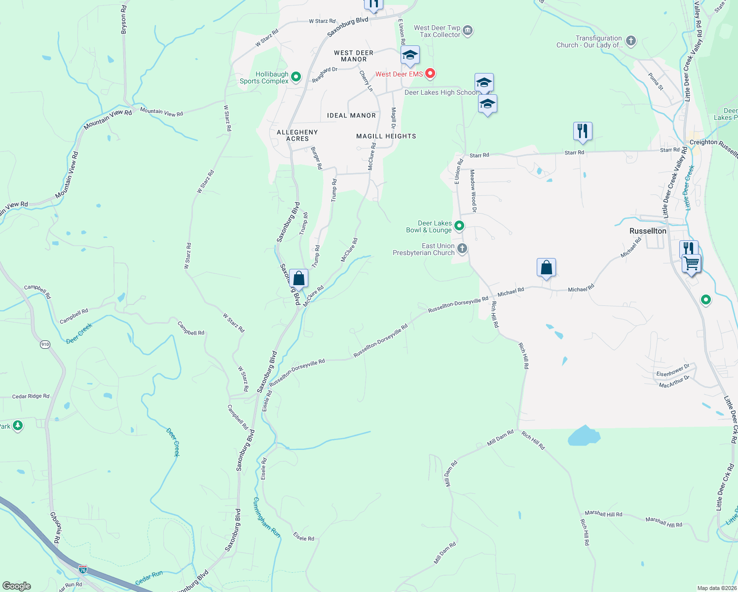 map of restaurants, bars, coffee shops, grocery stores, and more near 46 Simon Road in Cheswick
