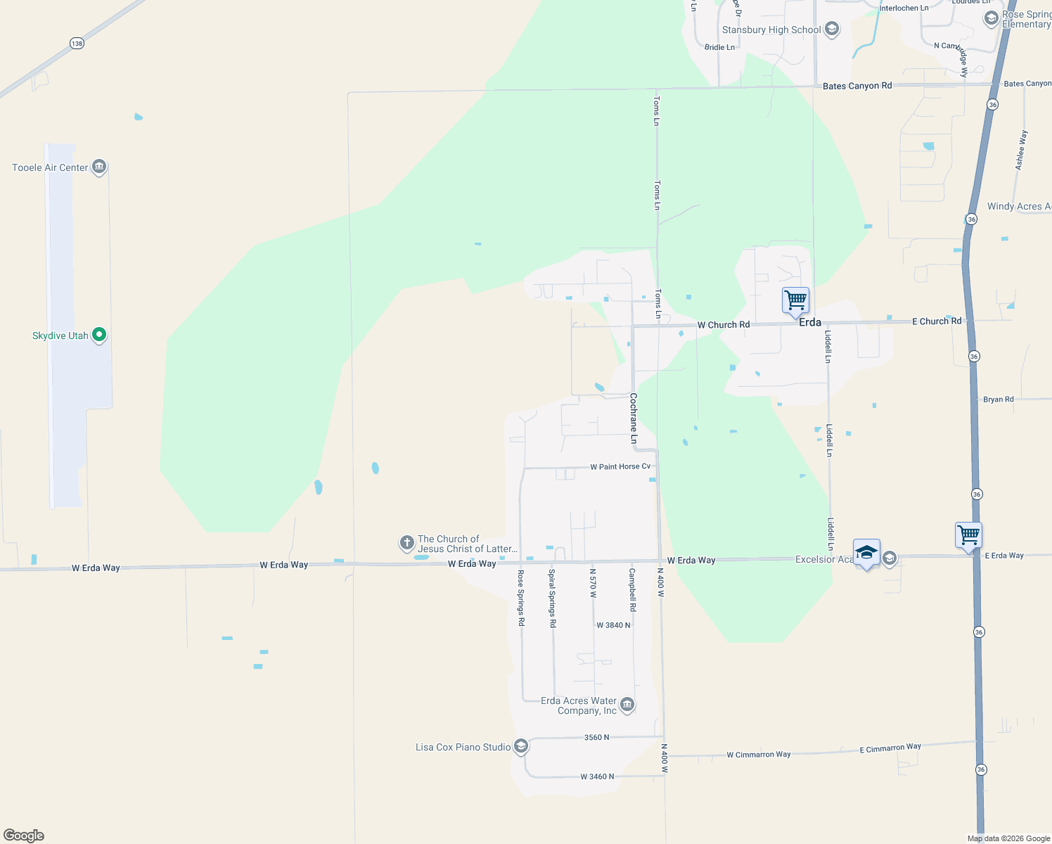 map of restaurants, bars, coffee shops, grocery stores, and more near 4364 Rose Springs Road in Erda