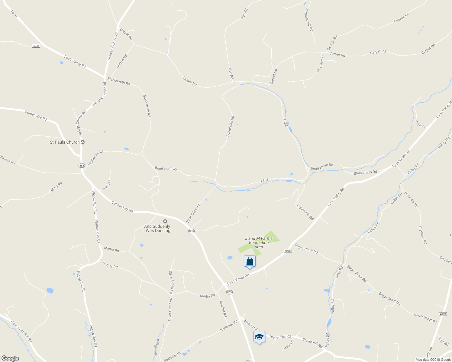 map of restaurants, bars, coffee shops, grocery stores, and more near 3445 Blacksmith Road in New Tripoli