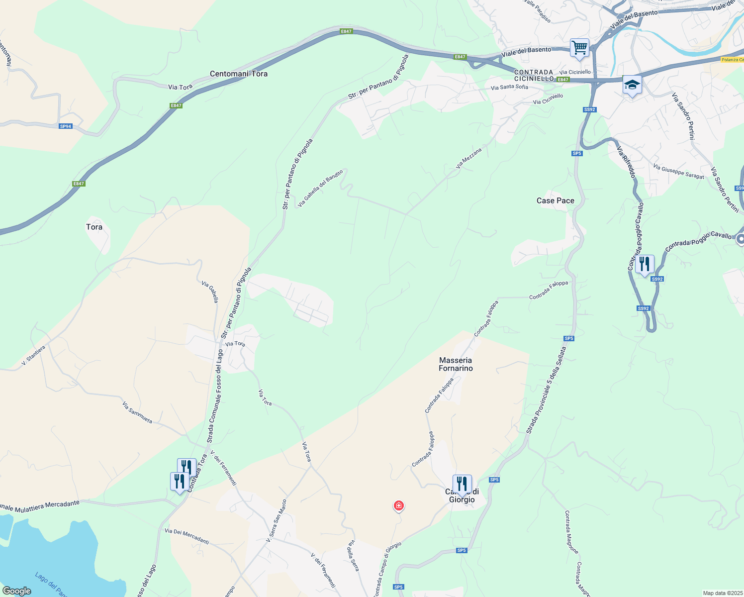 map of restaurants, bars, coffee shops, grocery stores, and more near 9B Contrada Bandito in Provincia di Potenza