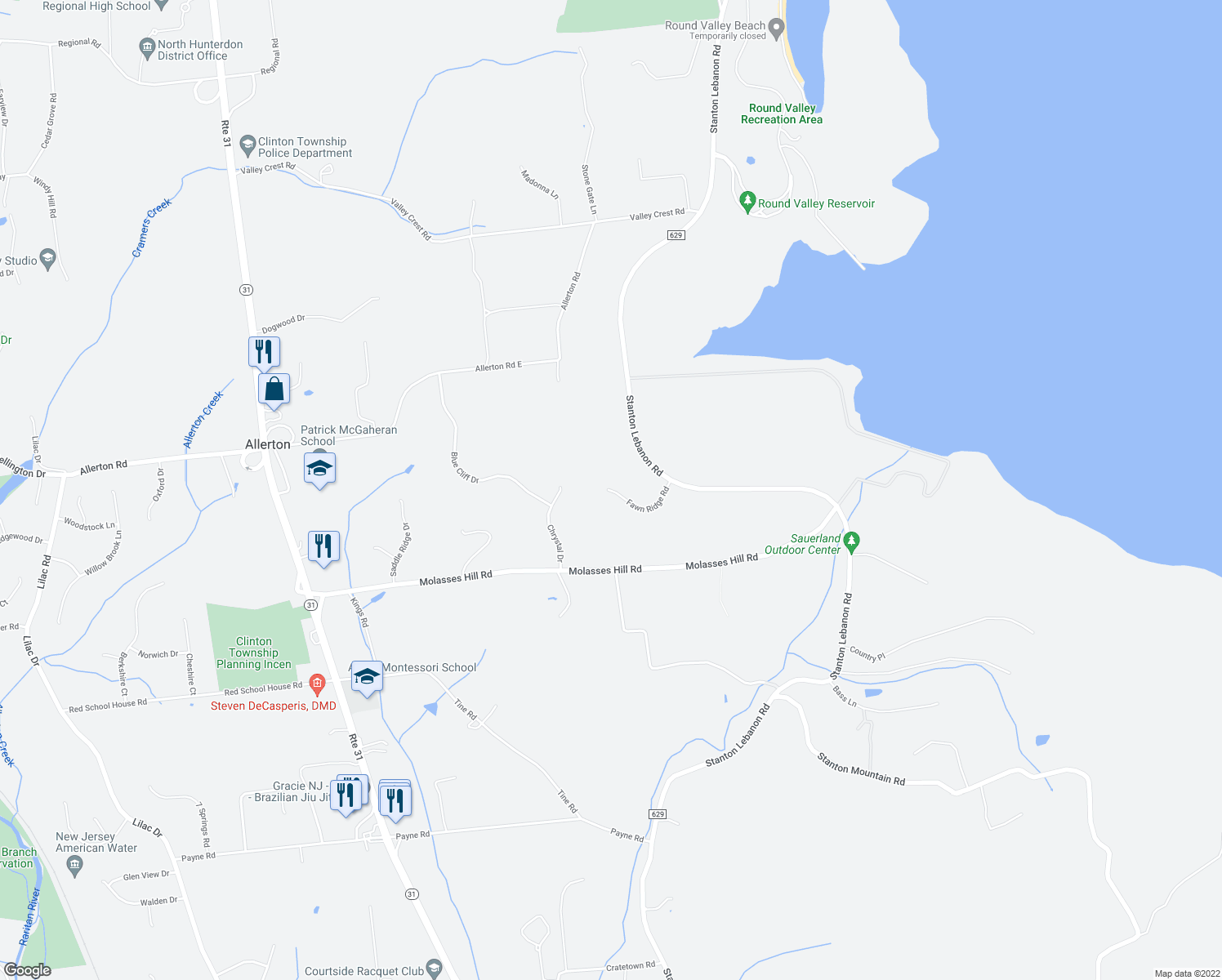 map of restaurants, bars, coffee shops, grocery stores, and more near 6 Fawn Ridge Road in Lebanon