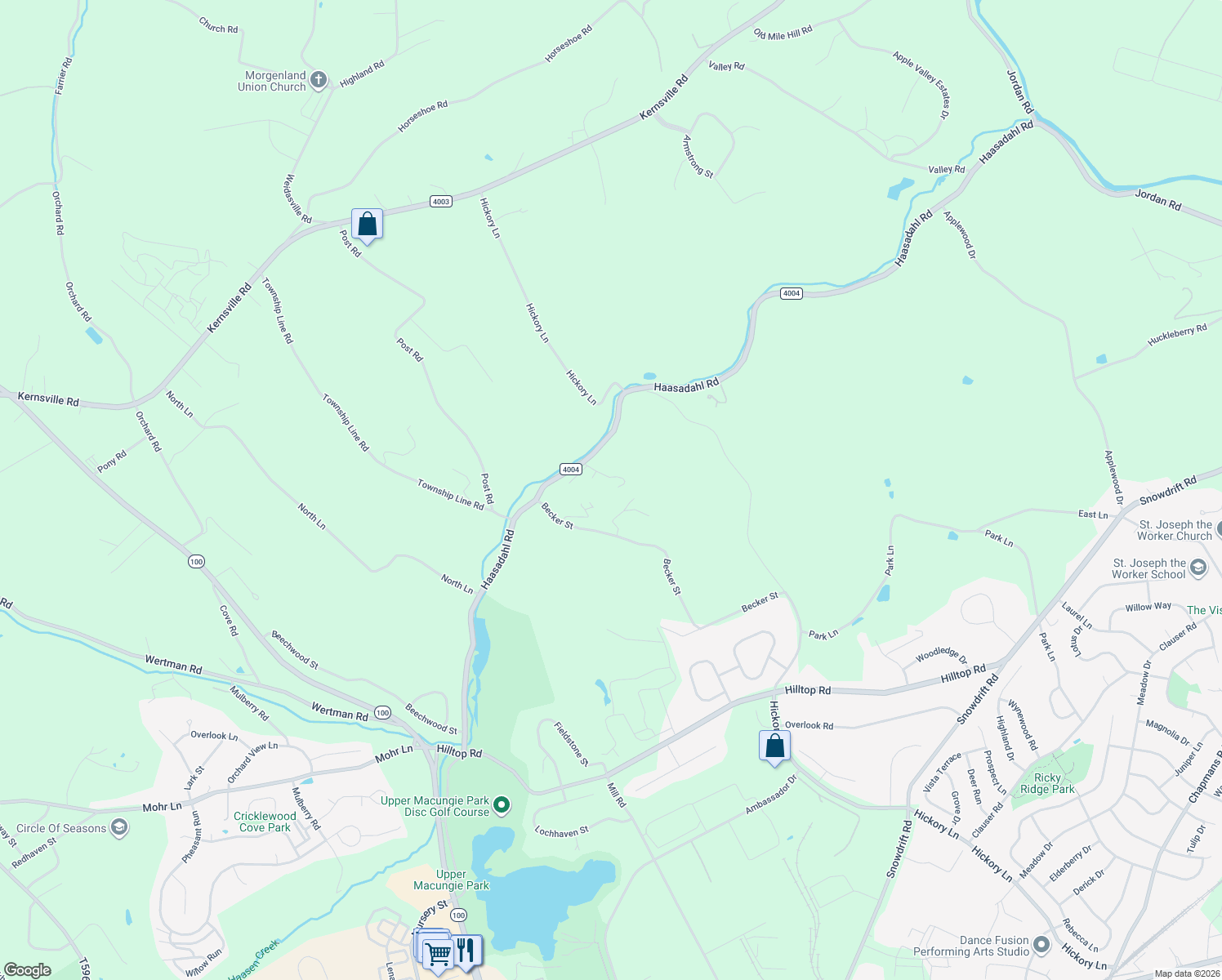 map of restaurants, bars, coffee shops, grocery stores, and more near 6688 Haasadahl Road in Allentown