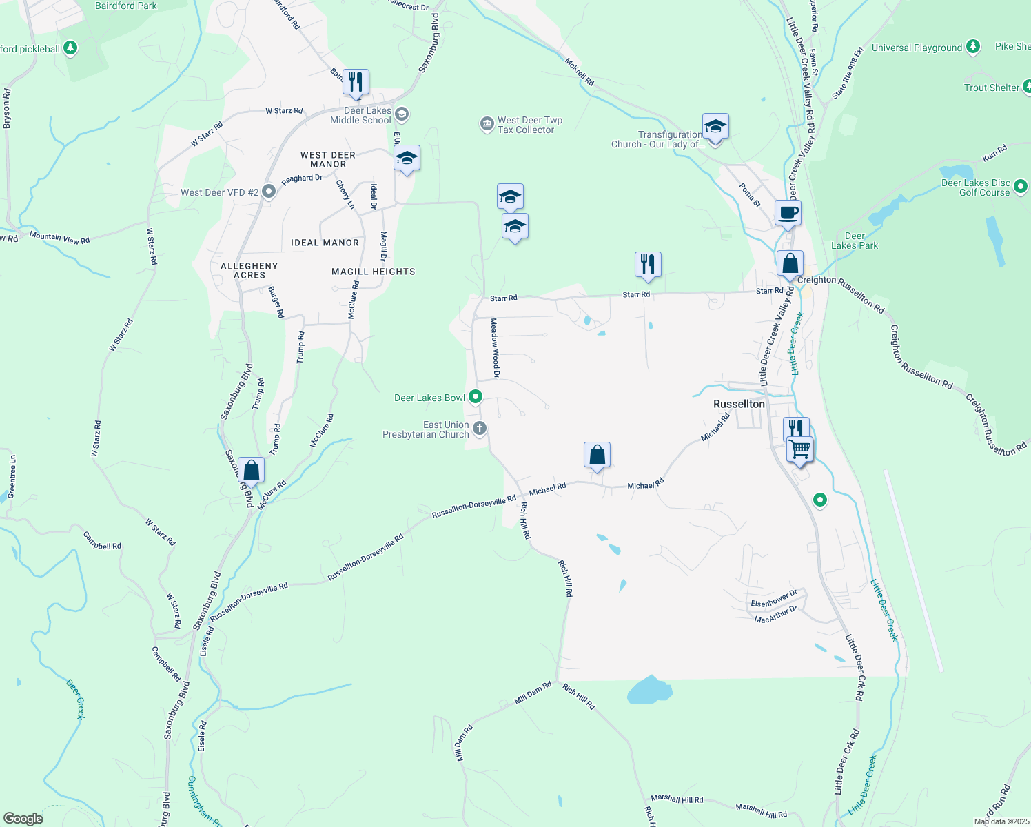 map of restaurants, bars, coffee shops, grocery stores, and more near 55 Woodhill Dr in Cheswick