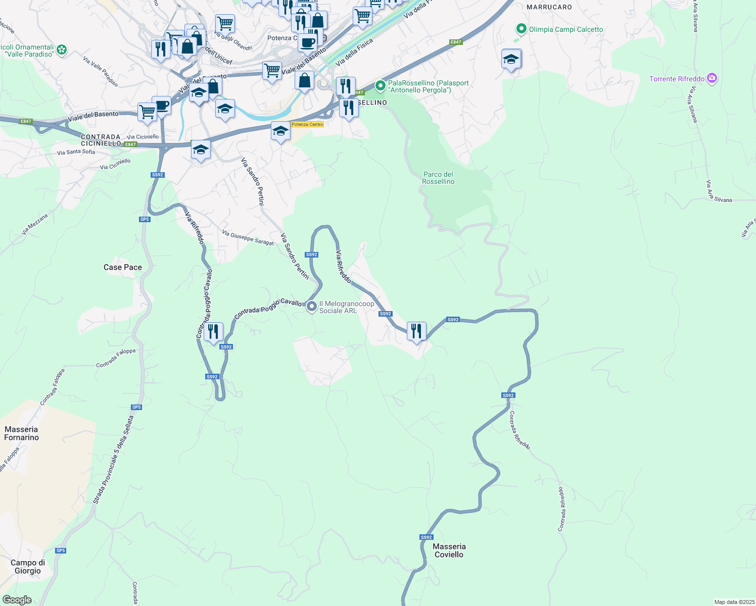 map of restaurants, bars, coffee shops, grocery stores, and more near 504 Strada Statale 92 in Provincia di Potenza