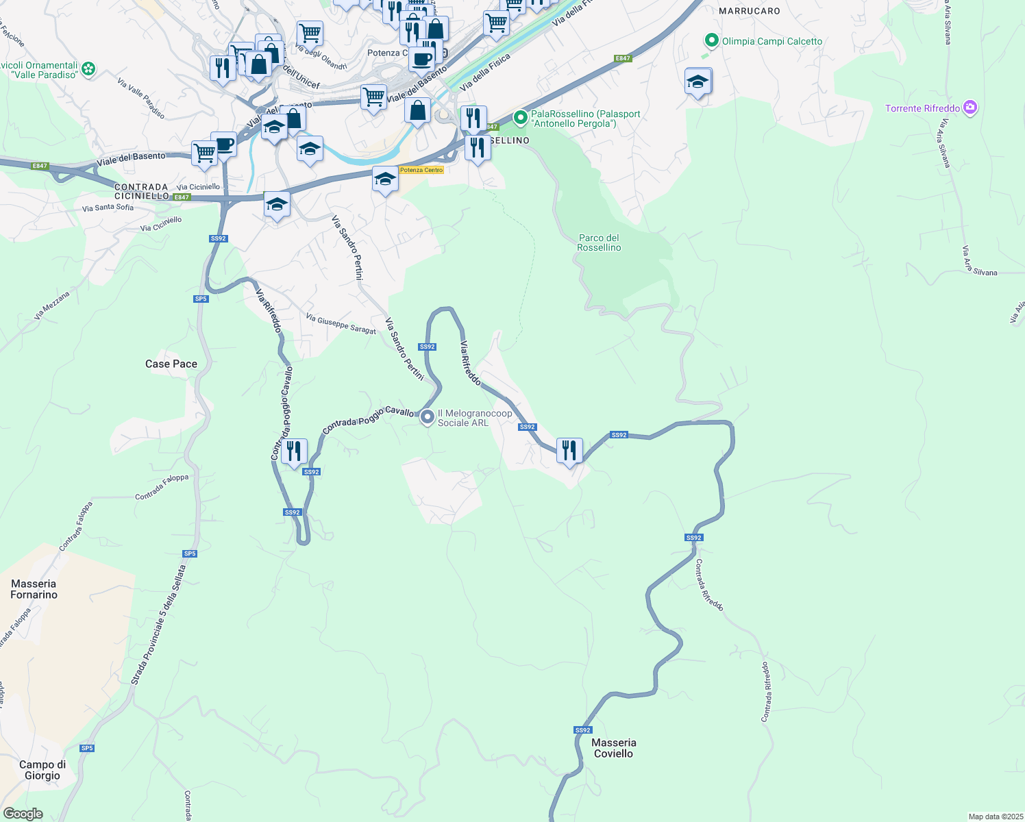 map of restaurants, bars, coffee shops, grocery stores, and more near 504 SS92 in Provincia di Potenza