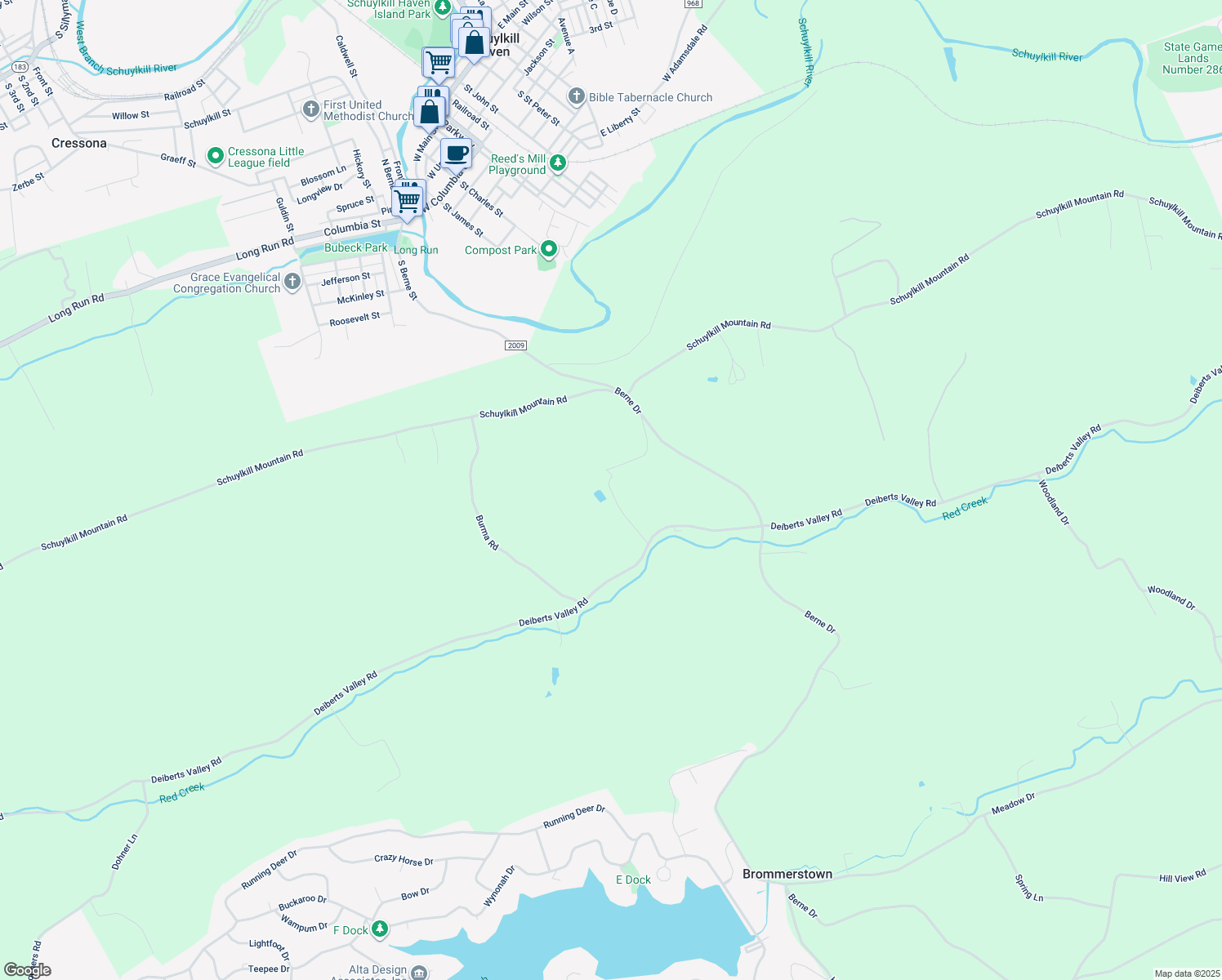 map of restaurants, bars, coffee shops, grocery stores, and more near 643 Deiberts Valley Road in Schuylkill Haven